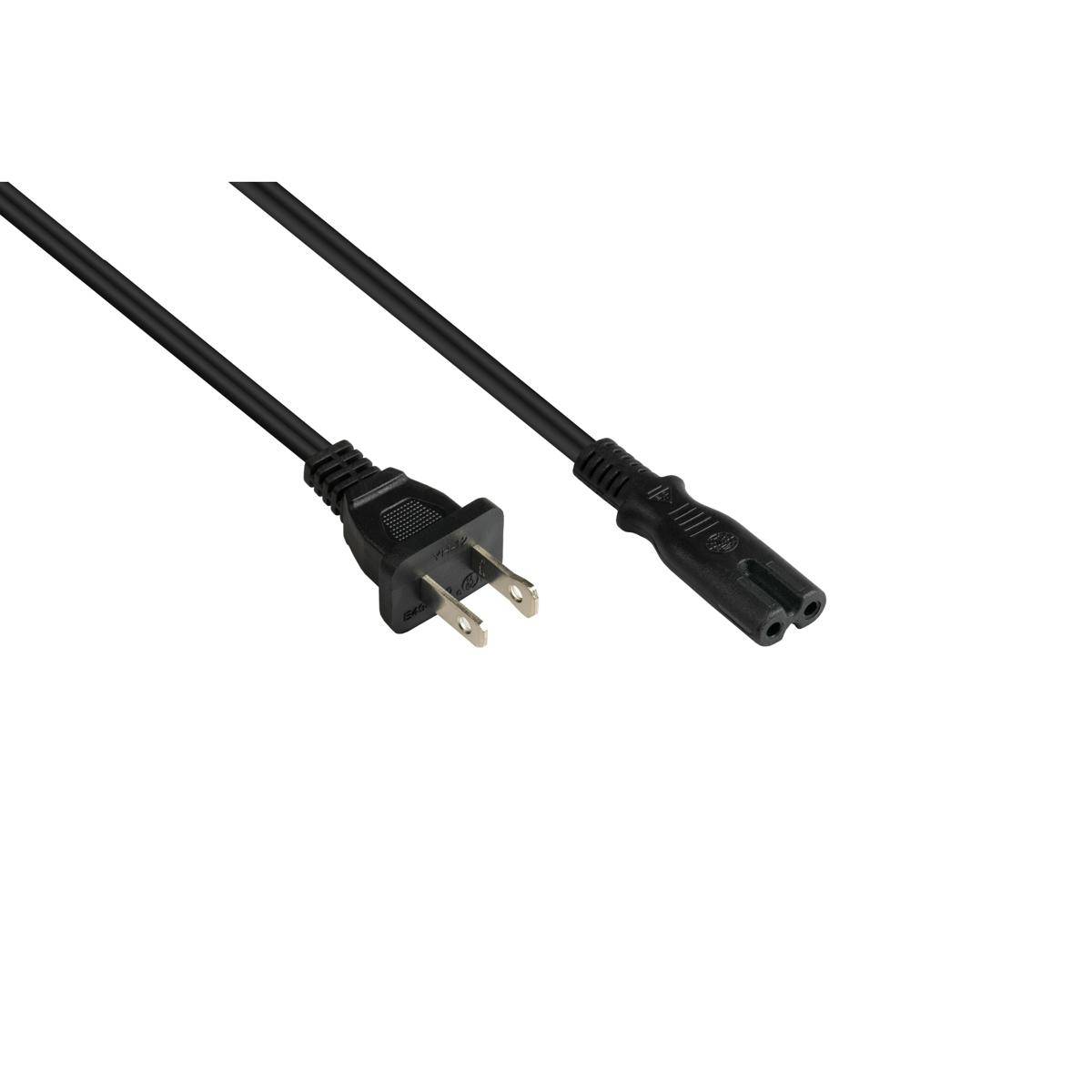 VARIA Netzkabel Amerika/USA Typ A (NEMA 1-15P) an C7/Euro 8 Buchse (gerade), UL, schwarz, AWG18, 1,8 m