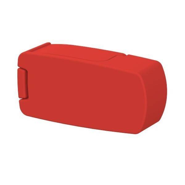 Roter rechteckiger 3D-Block mit abgerundeten Kanten, gezeigt auf weißem Hintergrund.
