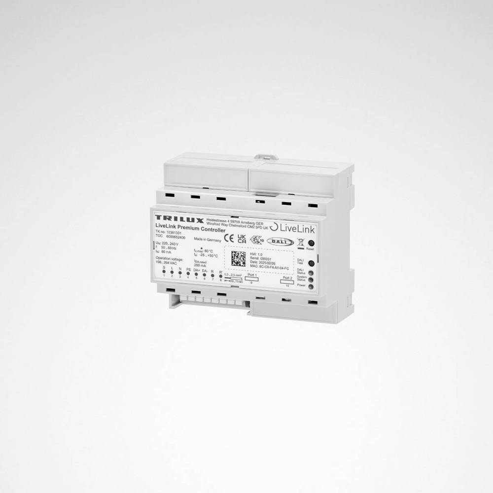Weißes Elektrosteuergerat mit der Bezeichnung „LiveLink Premium Controller