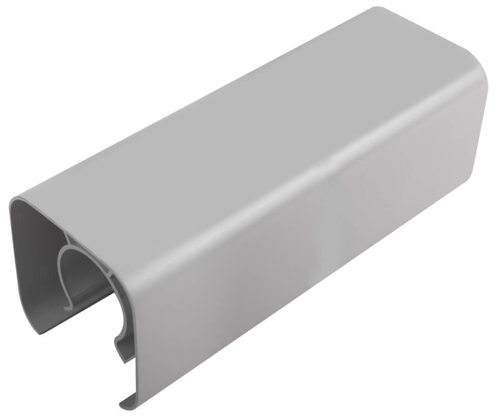 Grauer Metallkanal im U-Profil, an einem Ende offen und in Perspektivansicht auf weißem Hintergrund dargestellt.