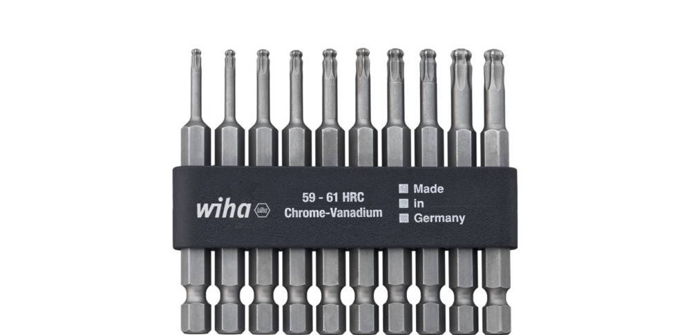 Satz Wiha Chrom-Vanadium-Schraubendreherbits in einem Halter, beschriftet mit 