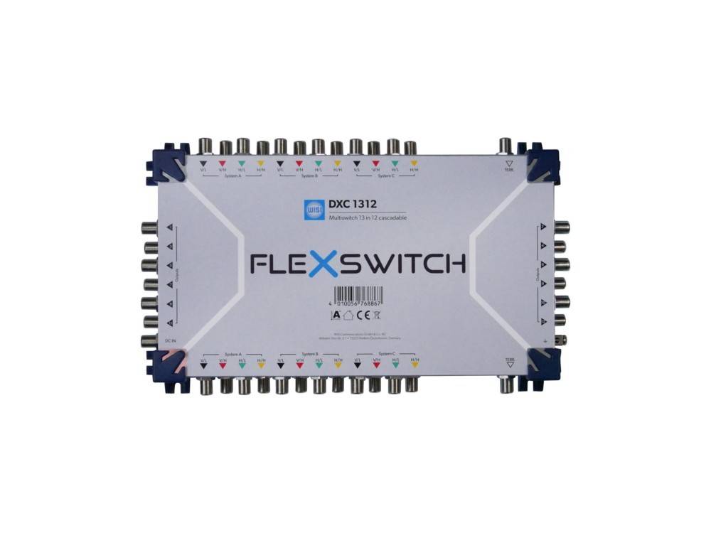 FLEXSWITCH DXC1312 Satelliten-Multiswitch-Modul mit mehreren Koaxialsteckern rund um die Kanten