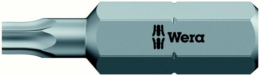 Nahaufnahme eines Wera-Schraubendreherbits mit dem Wera-Logo auf einem metallischen Werkzeuggriff.