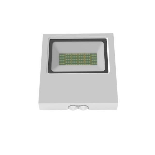 Kleines rechteckiges weißes elektronisches Gerät mit einem vertieften Fenster, das eine grüne Leiterplatte im Inneren zeigt.