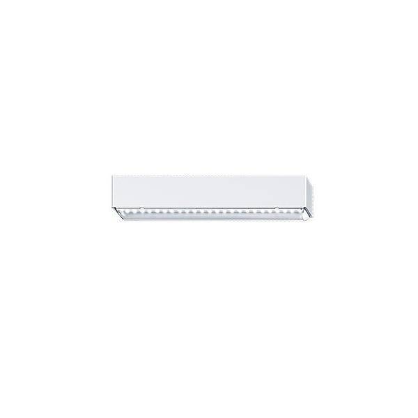 Minimale weiße rechteckige LED-Leuchte auf weißem Hintergrund, in Seitenansicht gezeigt.