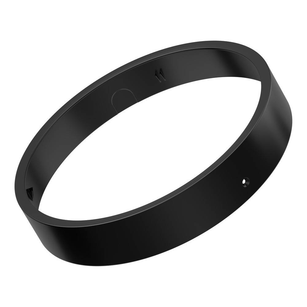 Schwarzer kreisförmiger Ringband mit kleiner Ausschnittstelle und Löchern, gezeigt auf weißem Hintergrund.