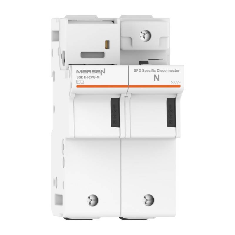 Weißer Mersen SPD-Trennschalter mit der Bezeichnung „SPD Specific Disconnector