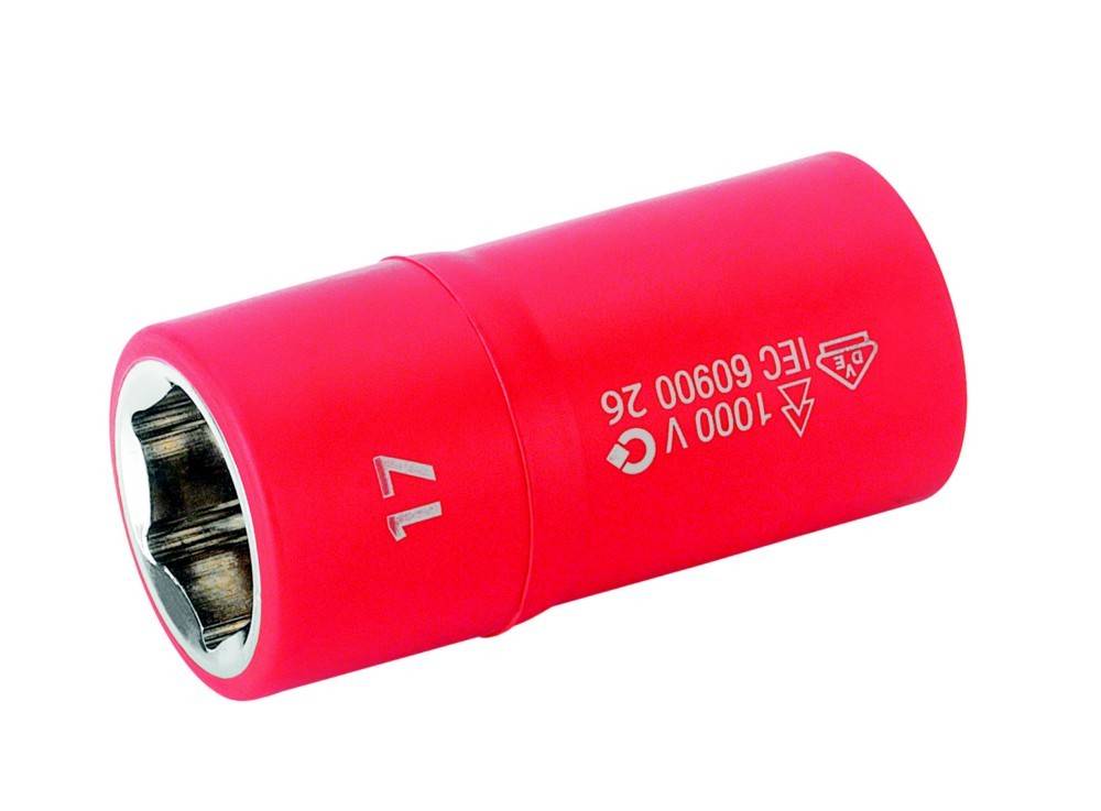 Rote 17mm Steckschlüssel-Nuss, auf weißem Hintergrund dargestellt.