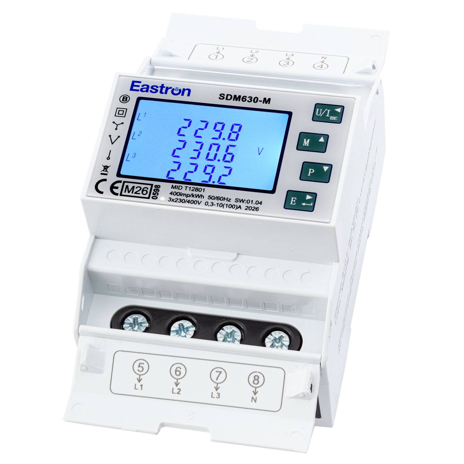 EASTRON SDM630-M M26 - Drehstromzähler Import/Export 4TE 100A S0 RS485