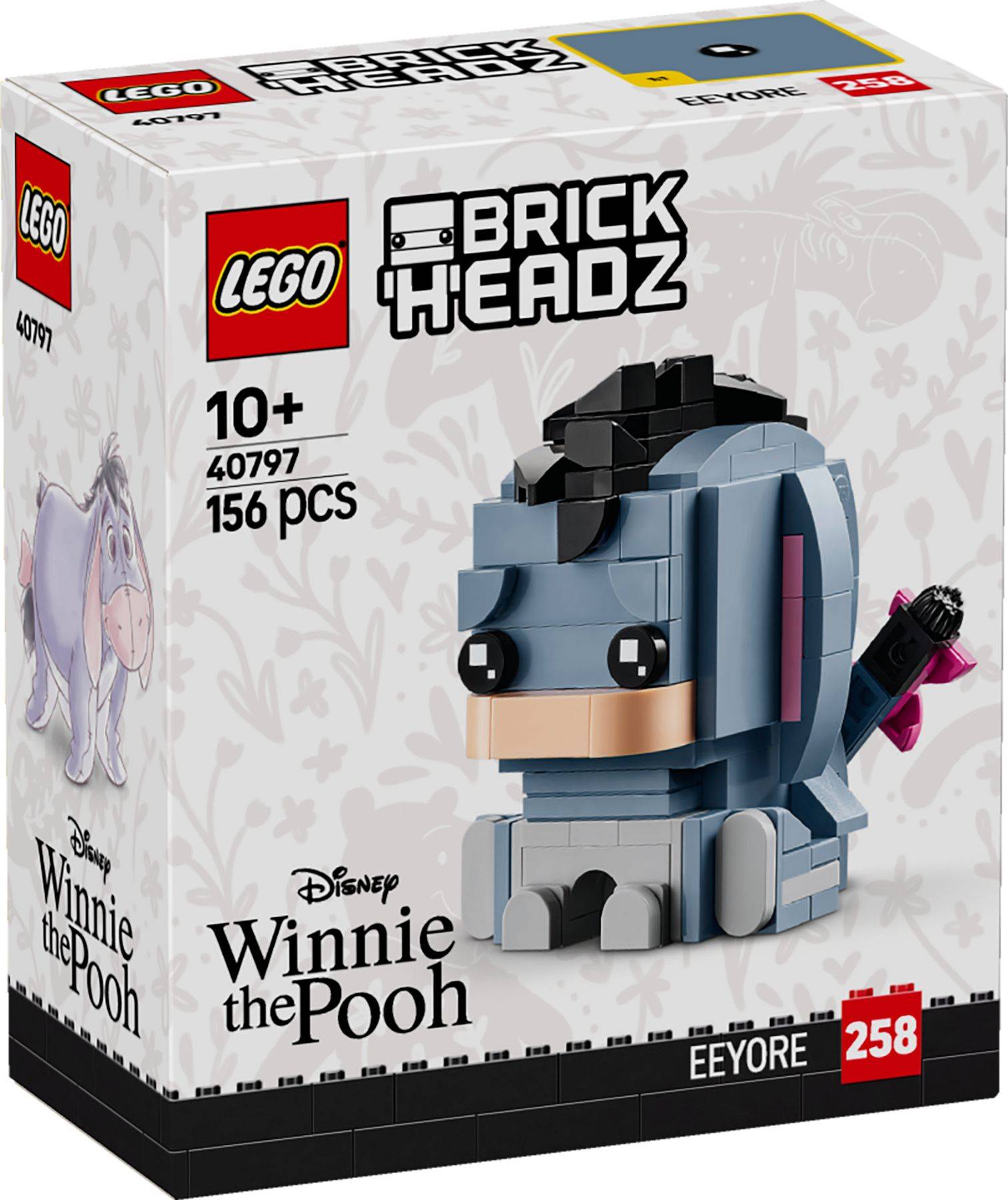 LEGO BrickHeadz Eeyore-Set Karton für Altersgruppe 10+, 156 Teile, Disney Winnie the Pooh, Set 40797, Modell 258.