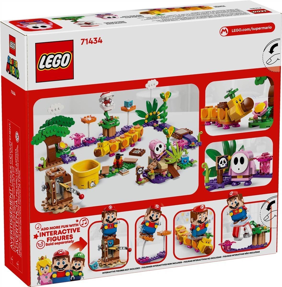 LEGO Super Mario Set 71434 Schachtelbild zeigt ein farbenfrohes interaktives Dschungel-Spielset mit Mario-Figuren und verschiedenen Hindernissen und Zubehörteilen.
