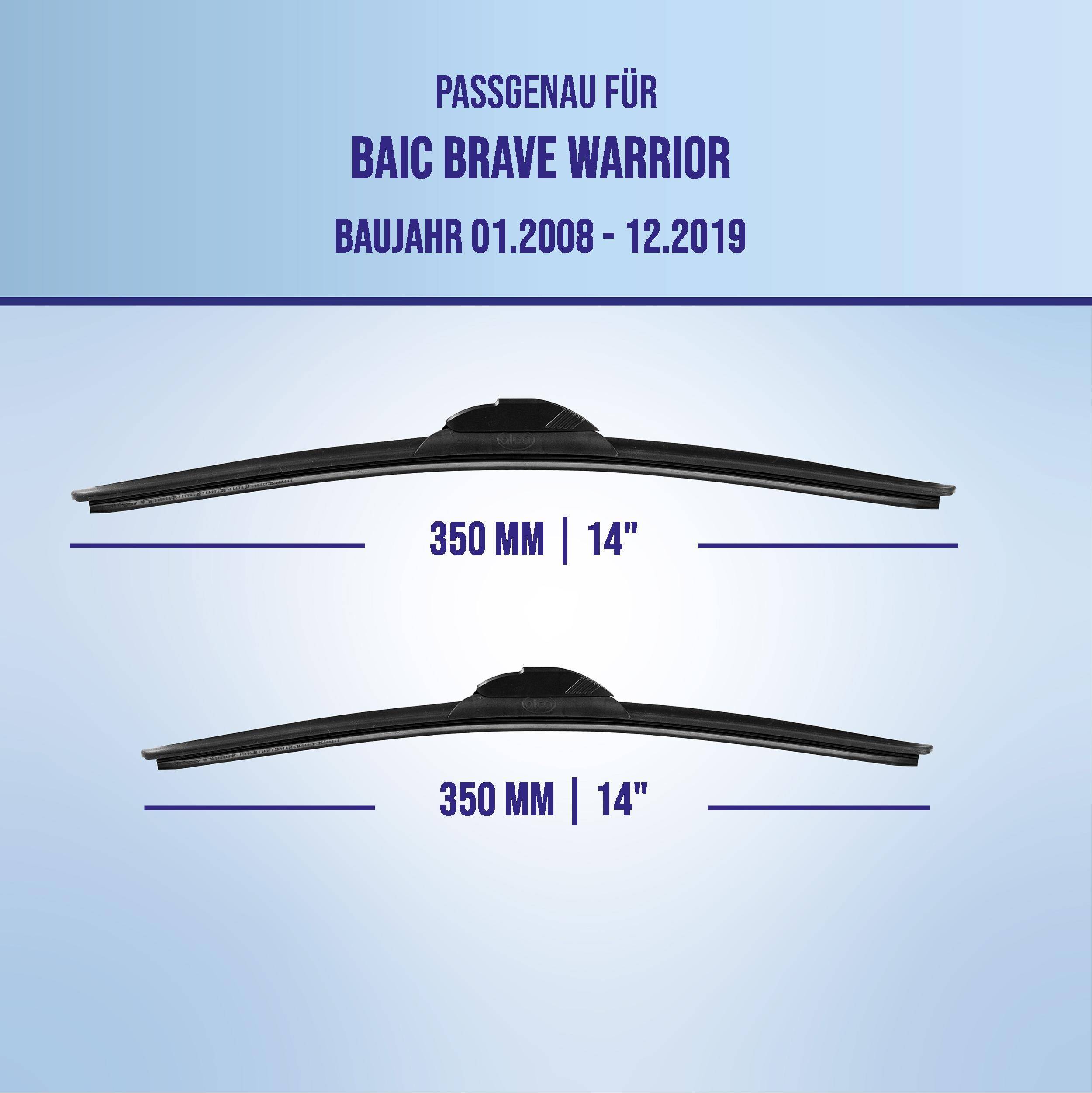 Kompatibilitätsgrafik für BAIC Brave Warrior (01.2008–12.2019) mit zwei Scheibenwischern, jeweils gekennzeichnet mit 350 mm | 14