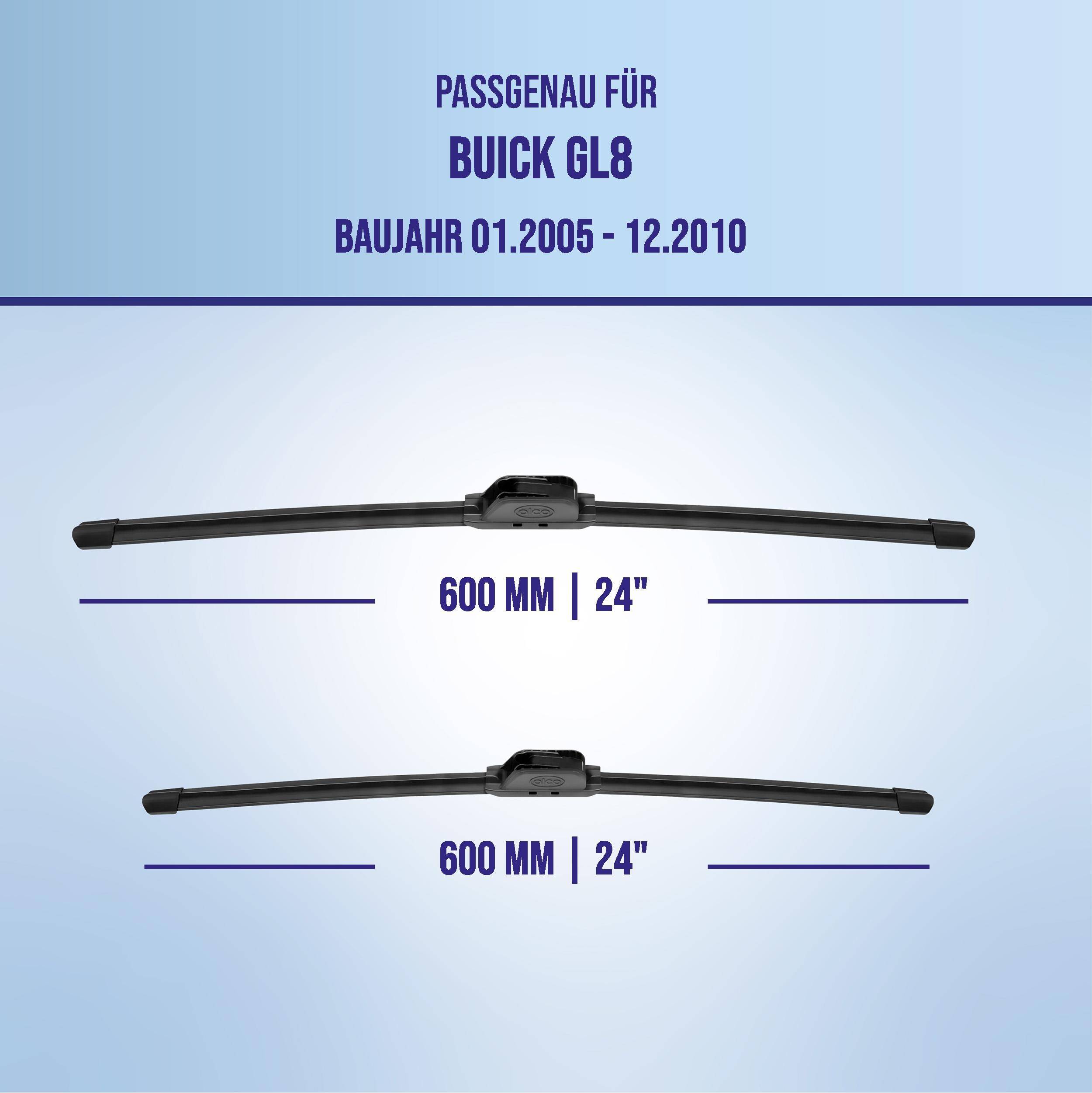 Grafik mit zwei Scheibenwischern für Buick GL8, Modelljahre 01.2005-12.2010, beide 600 mm (24 Zoll)