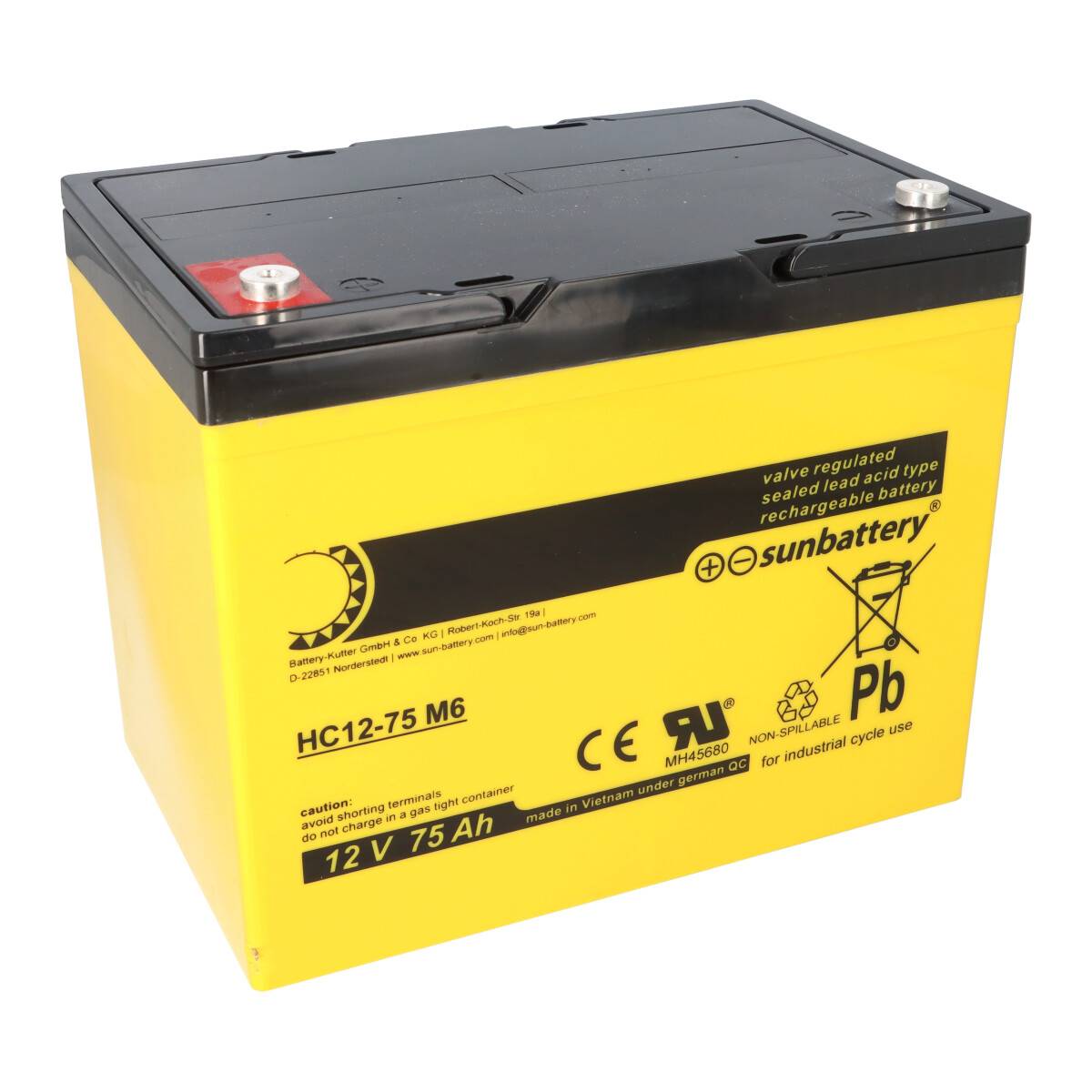 SUN Battery High Cycle AGM Bleiakku zyklenfest 12V 75Ah M6-Schraubanschluss