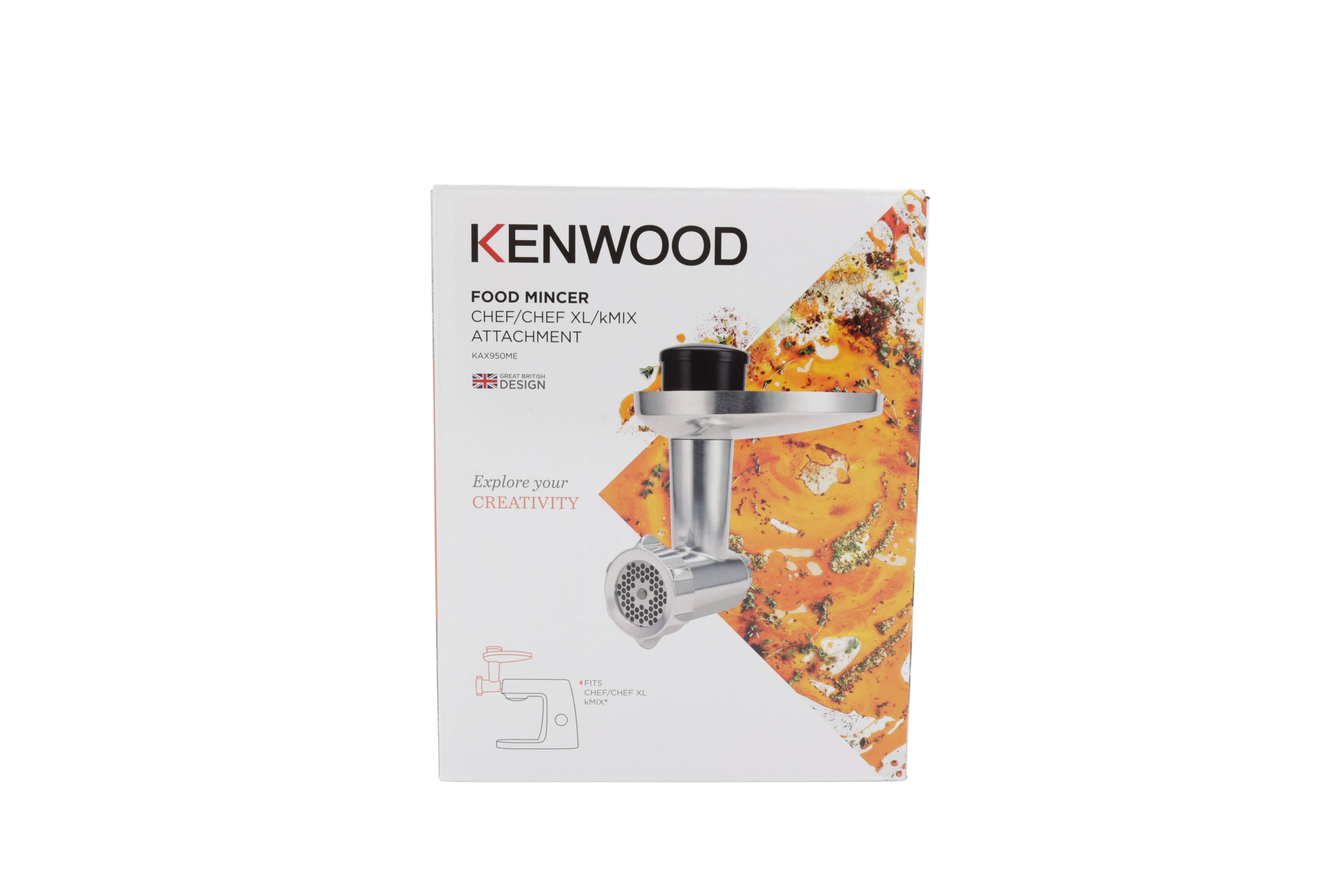 Kenwood Fleischwolf-Produktbox auf weißem Hintergrund mit 