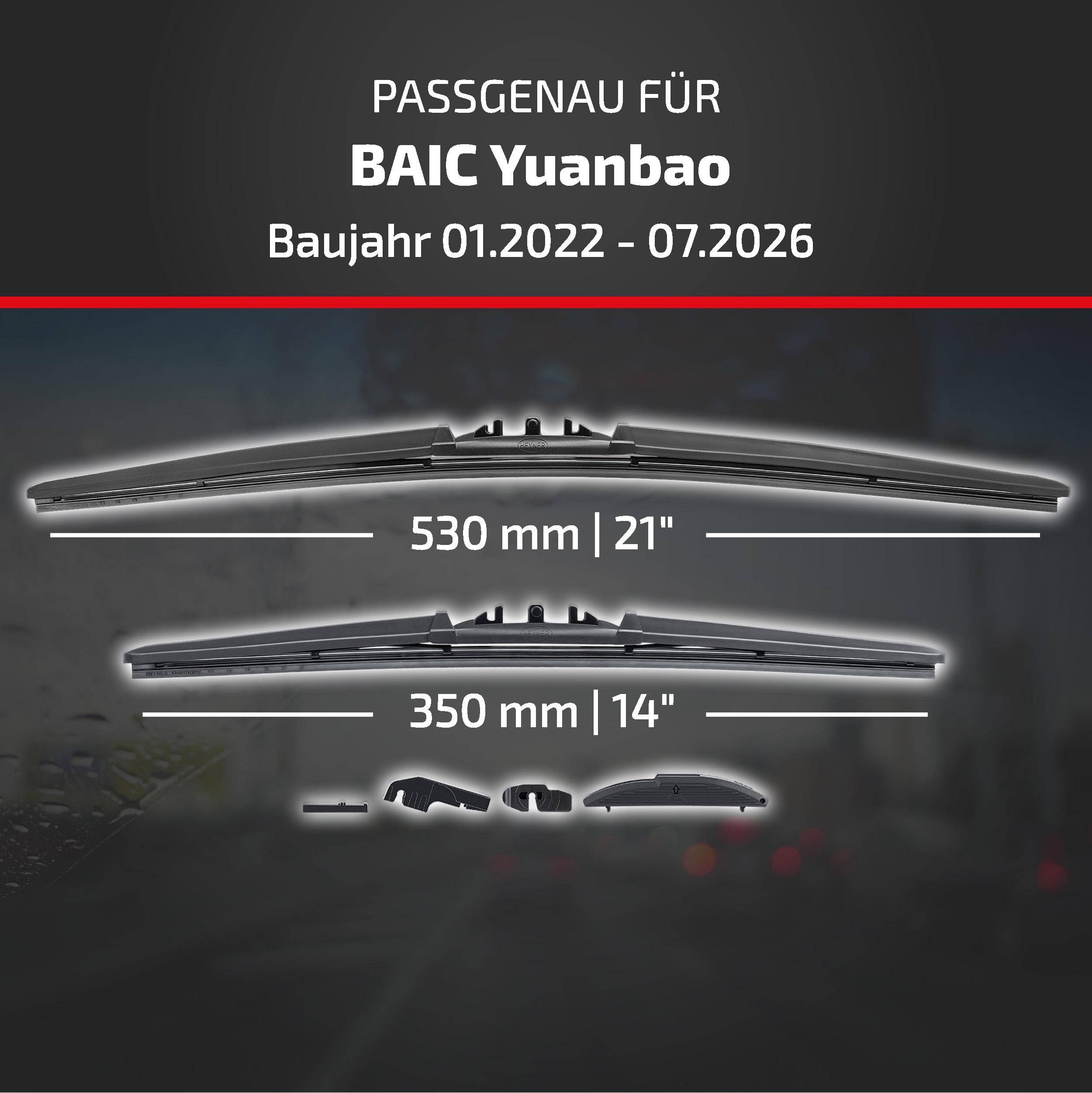 Grafik zeigt die Scheibenwischer-Kompatibilität des BAIC Yuanbao: 530 mm (21
