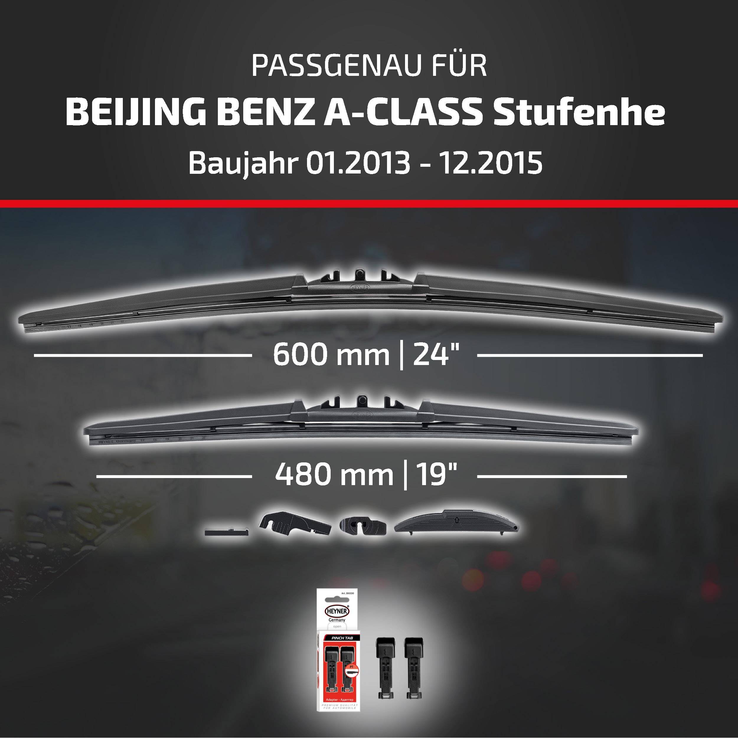 Wischblatt für Beijing Benz A-Klasse Limousine, 01.2013-12.2015, mit kompatiblen Wischblatträgen 600 mm (24