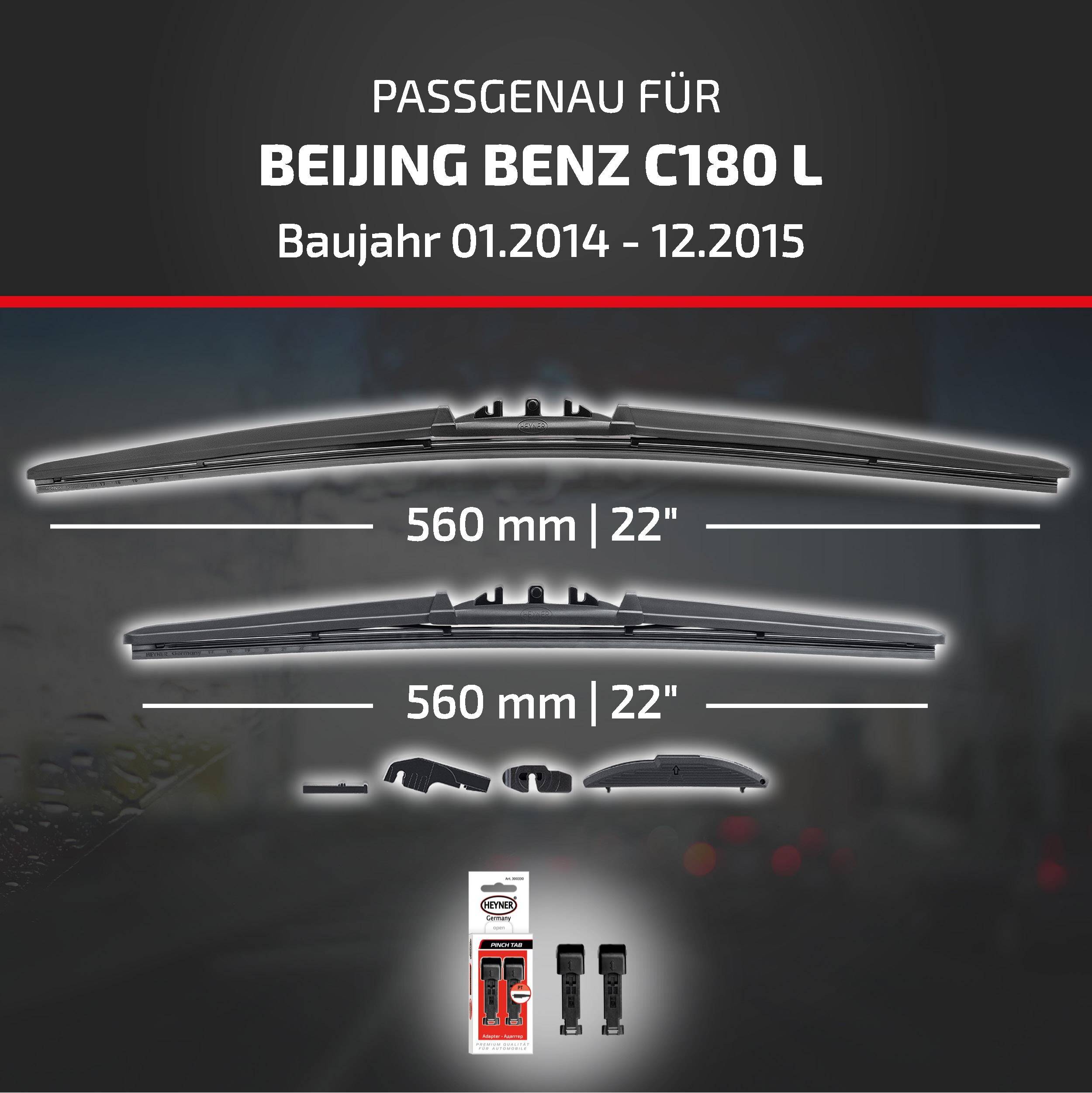 Kompatibilitätsgrafik für Beijing Benz C180 L, Modelljahre 01.2014–12.2015, zeigt zwei 560 mm (22
