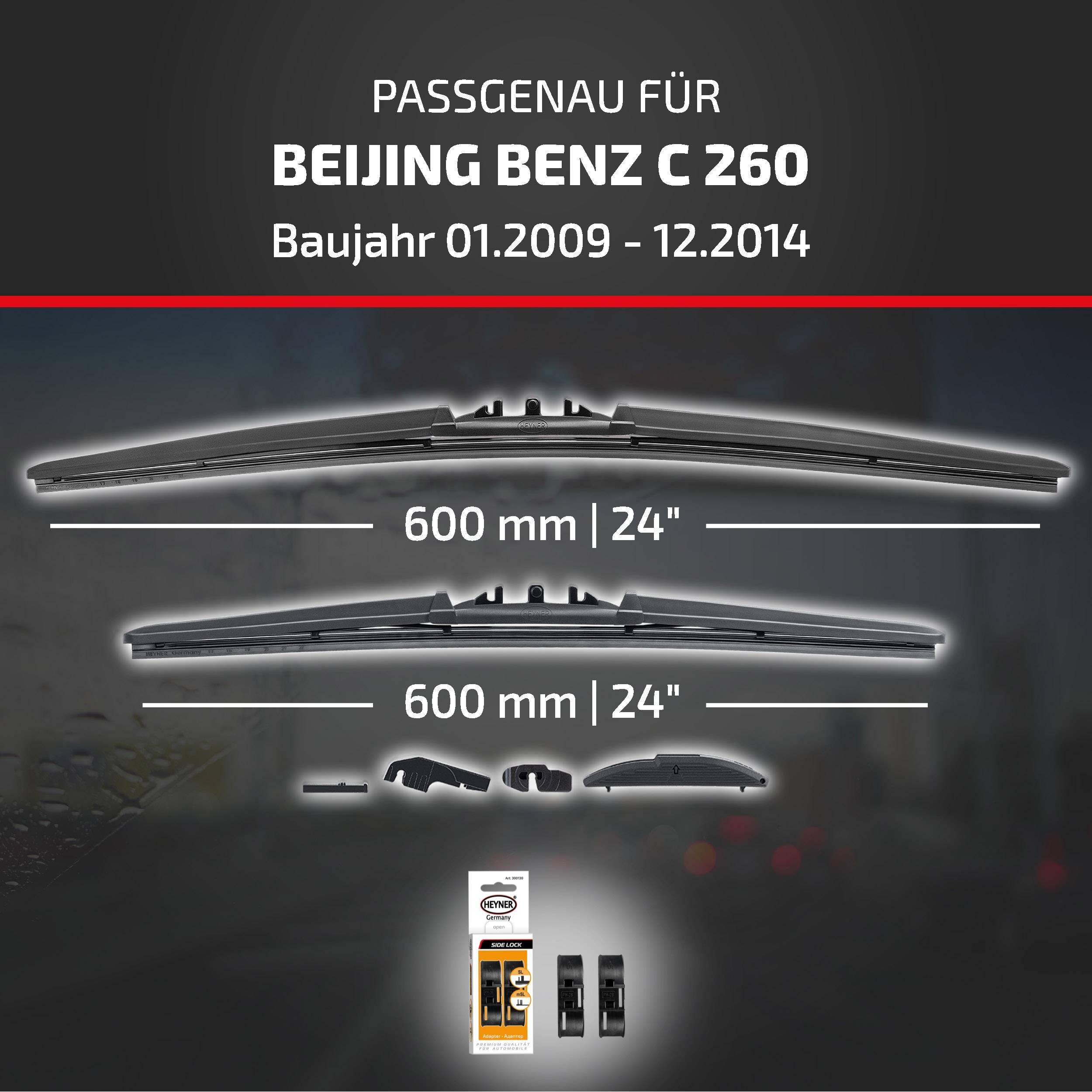 Angebot für Wischblätter kompatibel mit Beijing Benz C 260, Modelljahre 01.2009–12.2014, mit zwei 600 mm/24 Zoll Blättern und enthaltenen Adaptern.