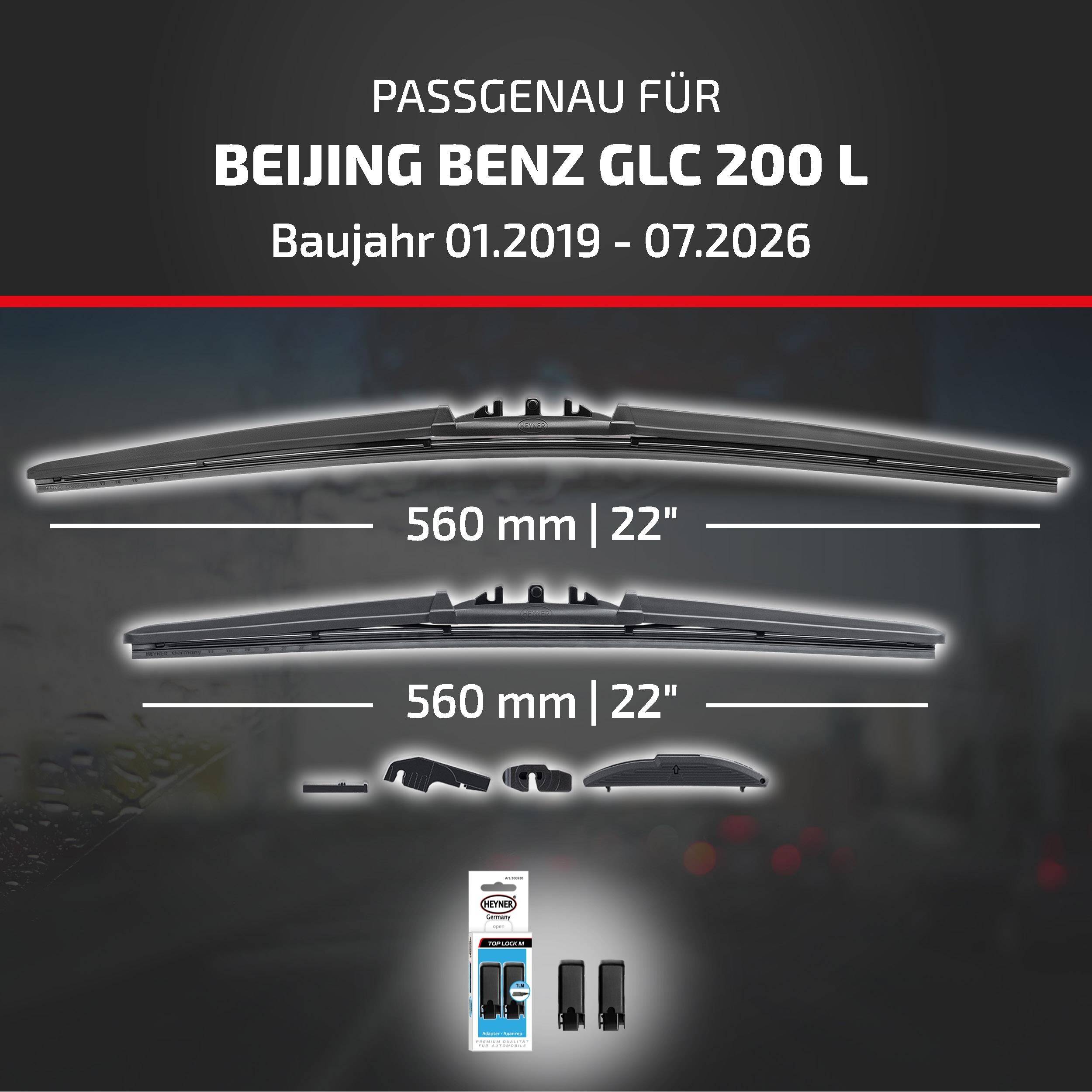 Scheibenwischergummis, kompatibel mit dem 'Beijing Benz GLC 200 L' für die Modelljahre 01.2019-07.2026; beide Blätter sind 560 mm (22