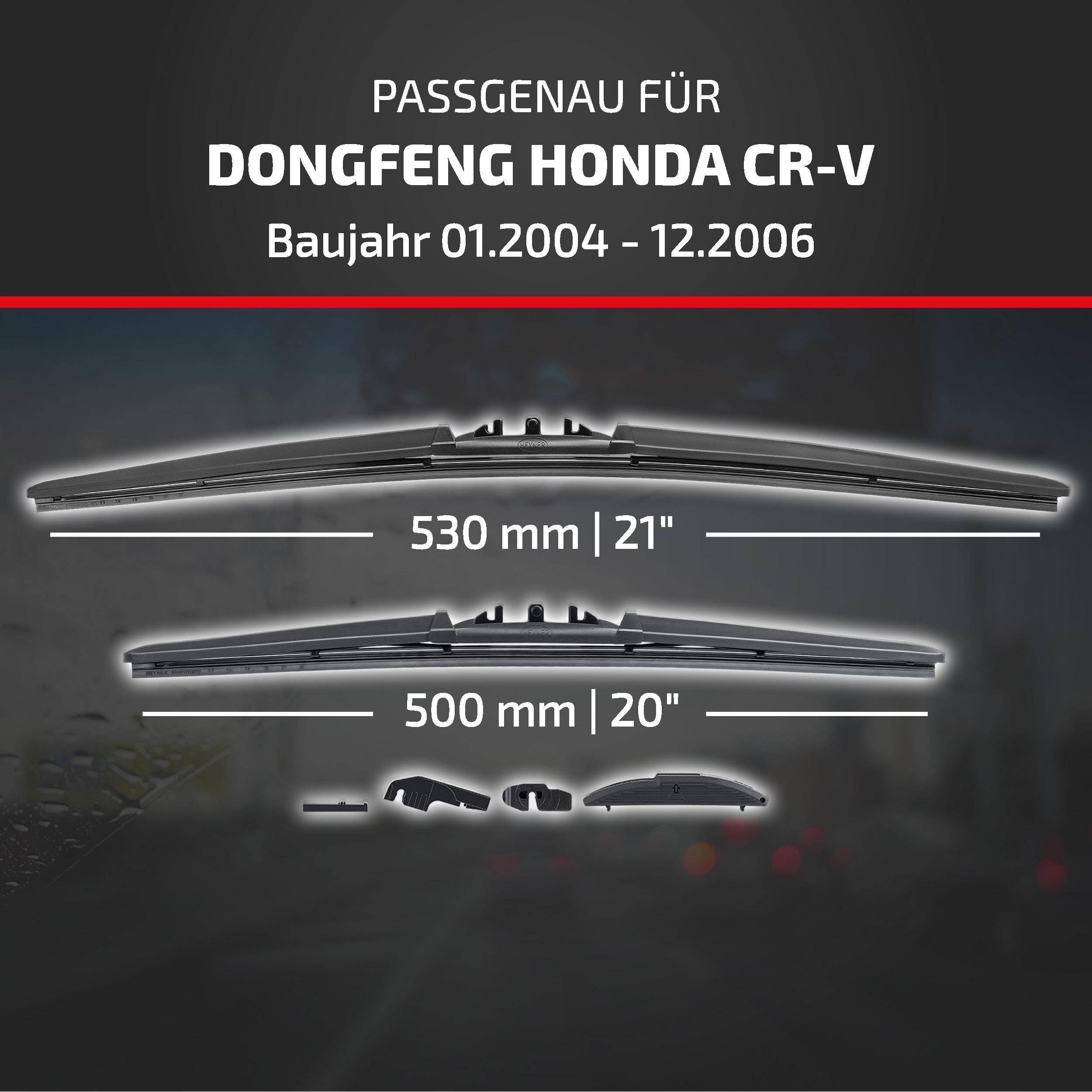 Scheibenwischblätter für Dongfeng Honda CR-V, Modelljahre 01.2004-12.2006, mit den Größen 530 mm (21