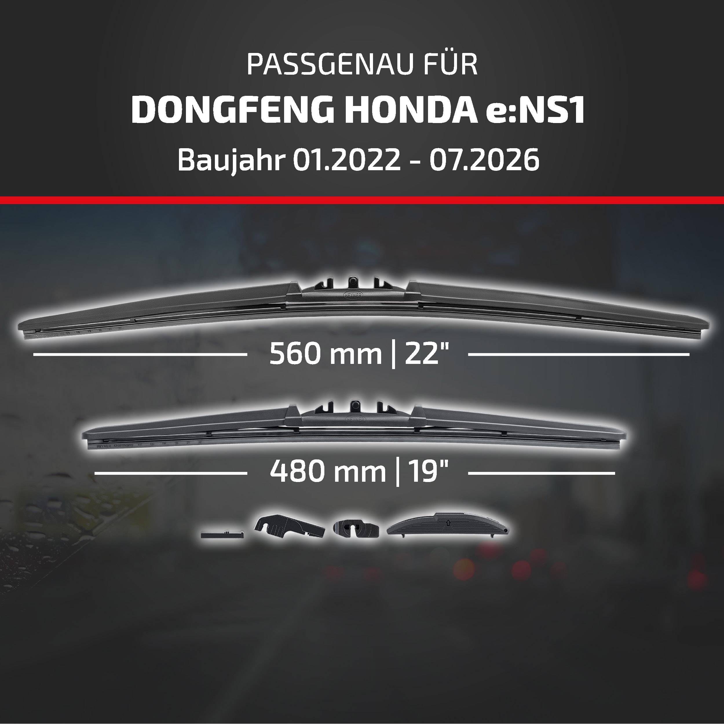 HEYNER® Scheibenwischer für DONGFENG HONDA e:NS1 (01.2022 - 08.2026) HYBRID Flachbalkenwischer
