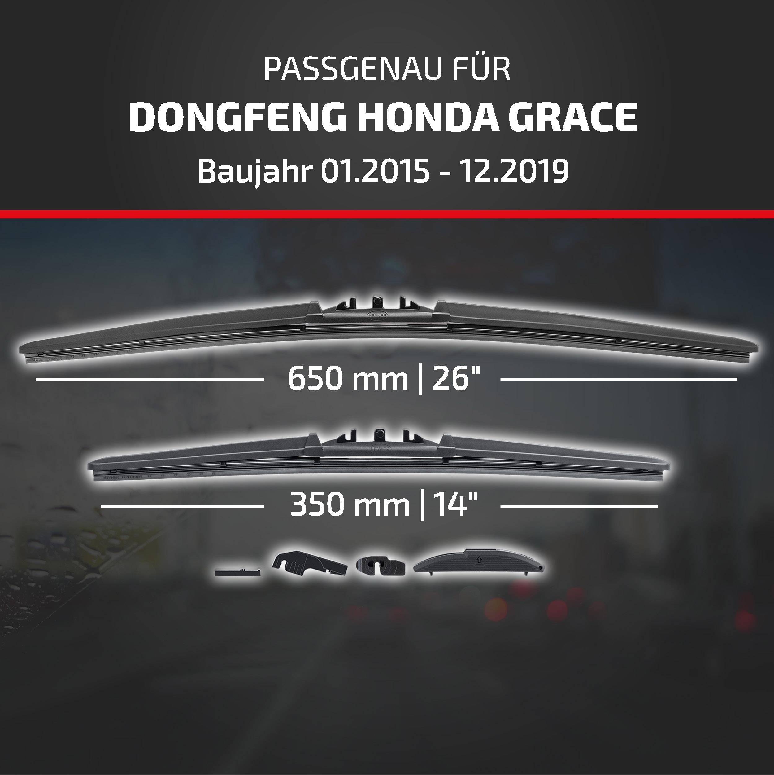 Kompatibilitätsgrafik für Dongfeng Honda Grace, Modelljahre 01.2015-12.2019, mit Wischergröße 650 mm (26