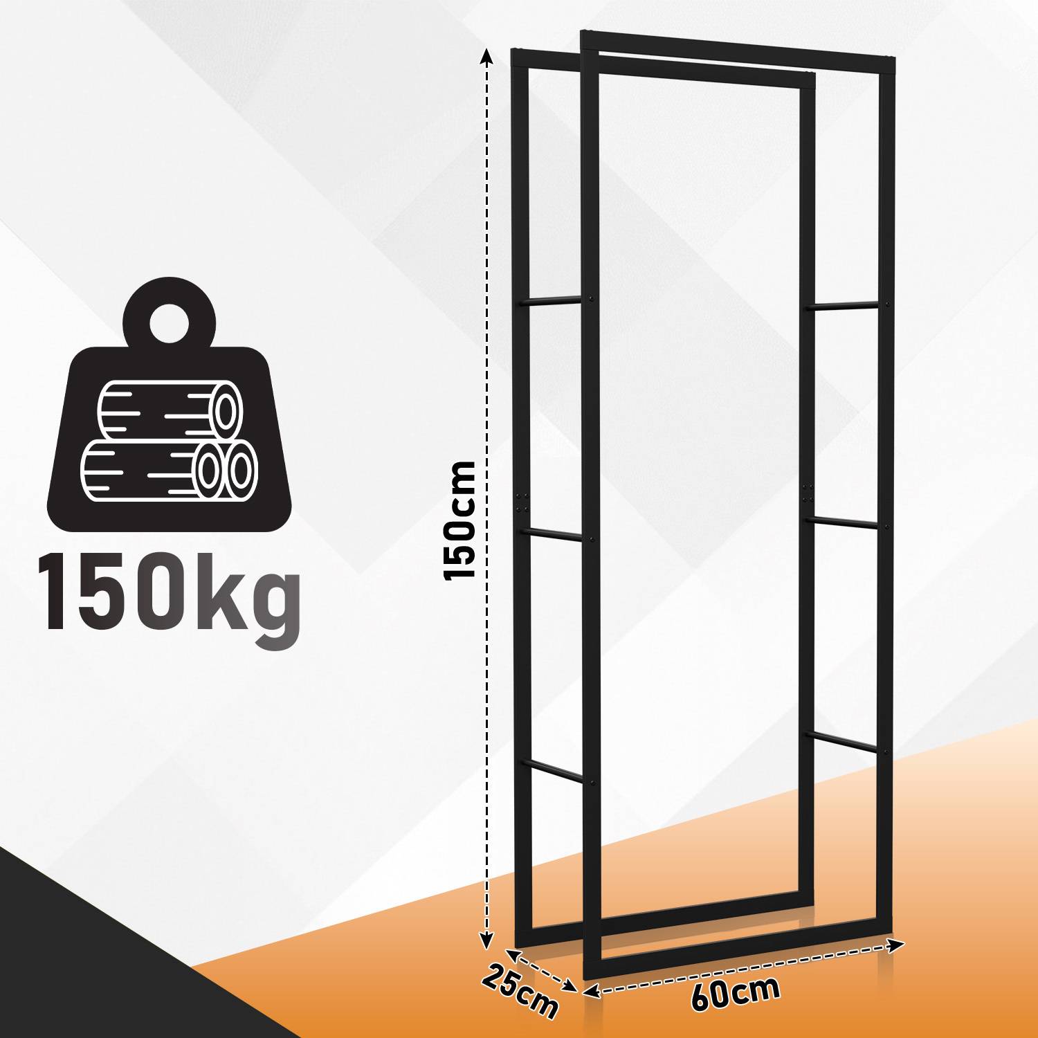 Kaminholzregal 100 × 60 × 25 cm, Eisen, Schwarz, freistehendes Brennholzregal für Kamin und Ofen