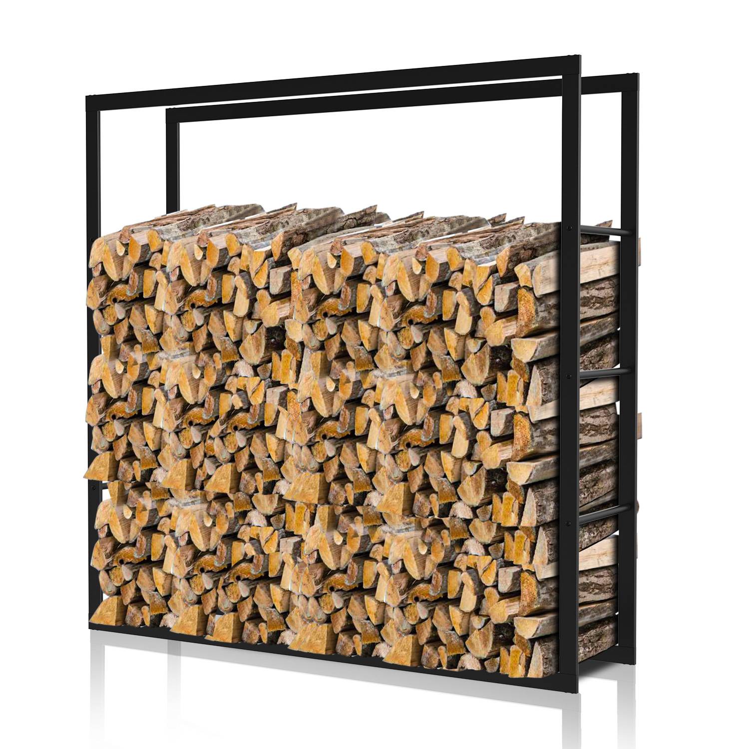 Kaminholzregal 100 × 60 × 25 cm, Eisen, Schwarz, freistehendes Brennholzregal für Kamin und Ofen