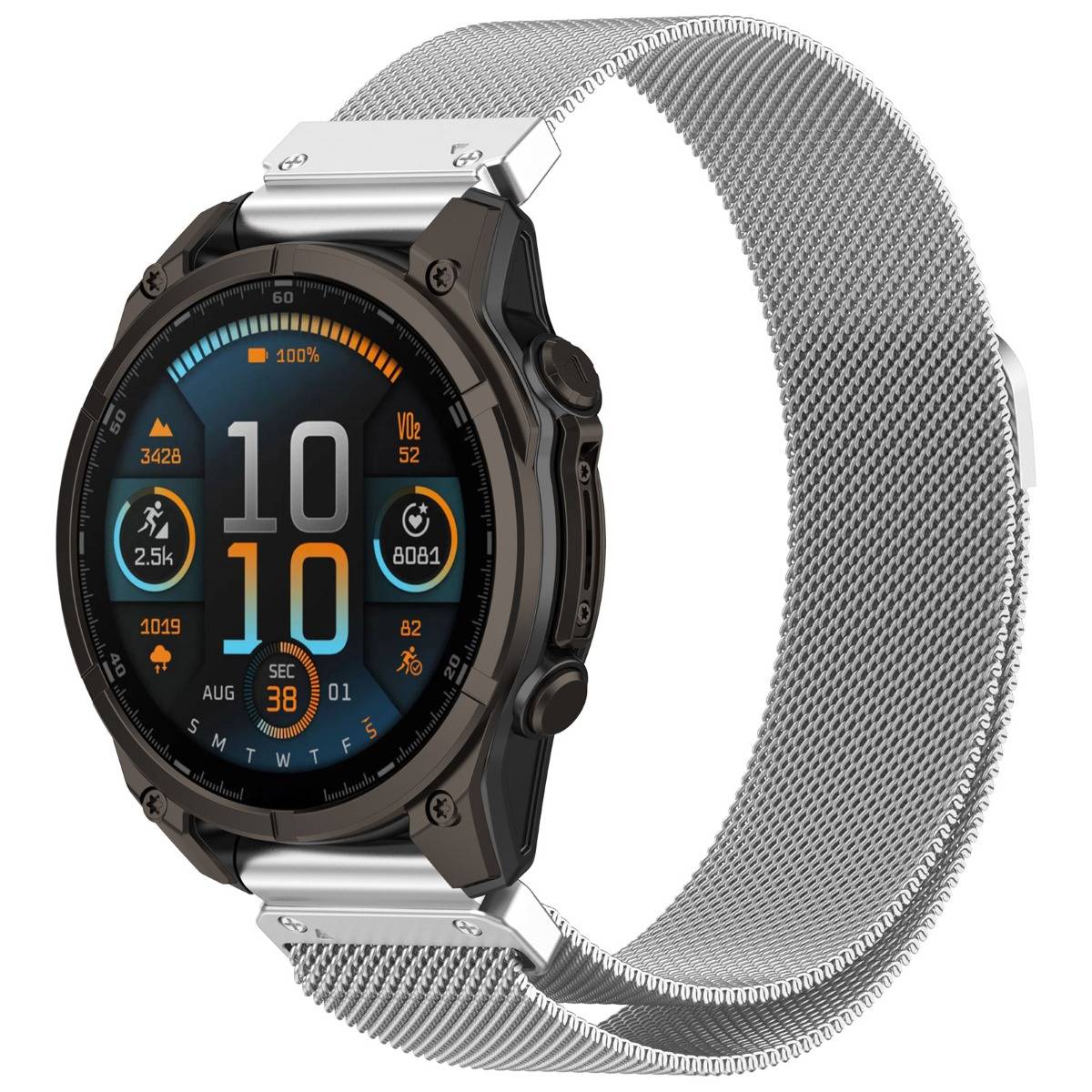 20mm Milanese Schnellverschluss Edelstahl-Uhrenarmband, kompatibel mit Garmin Fenix 7S und mehreren Modellen Silver