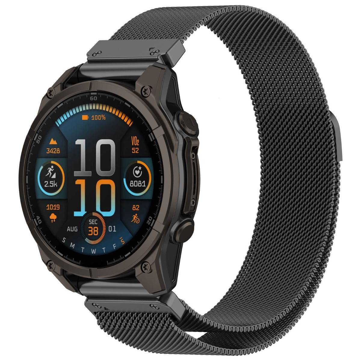 22mm Milanese Schnellwechsel Edelstahl-Uhrenarmband – kompatibel mit Garmin Fenix 8 Pro und mehreren Modellen Black