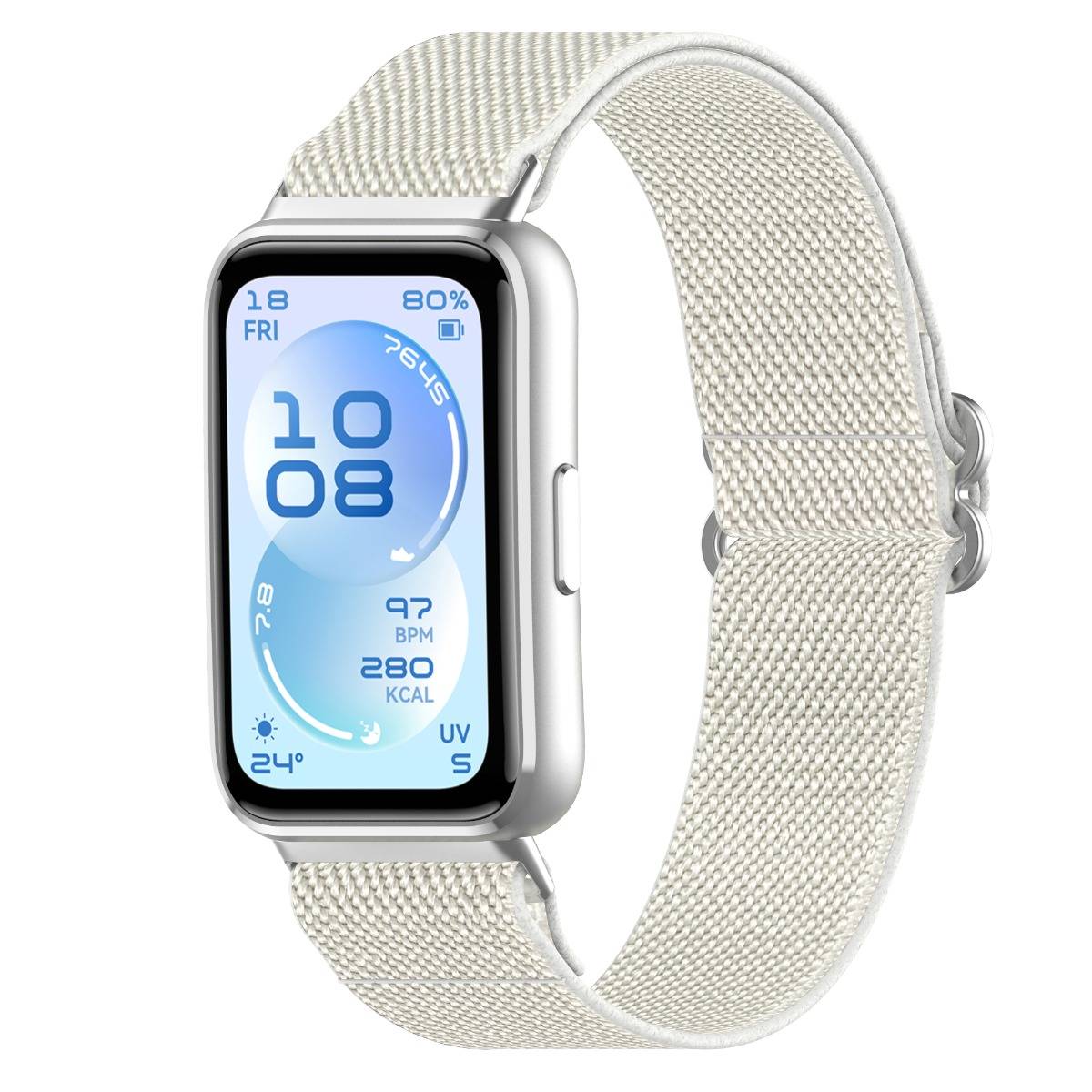 Elastisches Nylon-Gewebeband mit Stahlperle, kompatibel mit Huawei Band 11/11 NFC/11 Pro/11 Pro NFC Beige