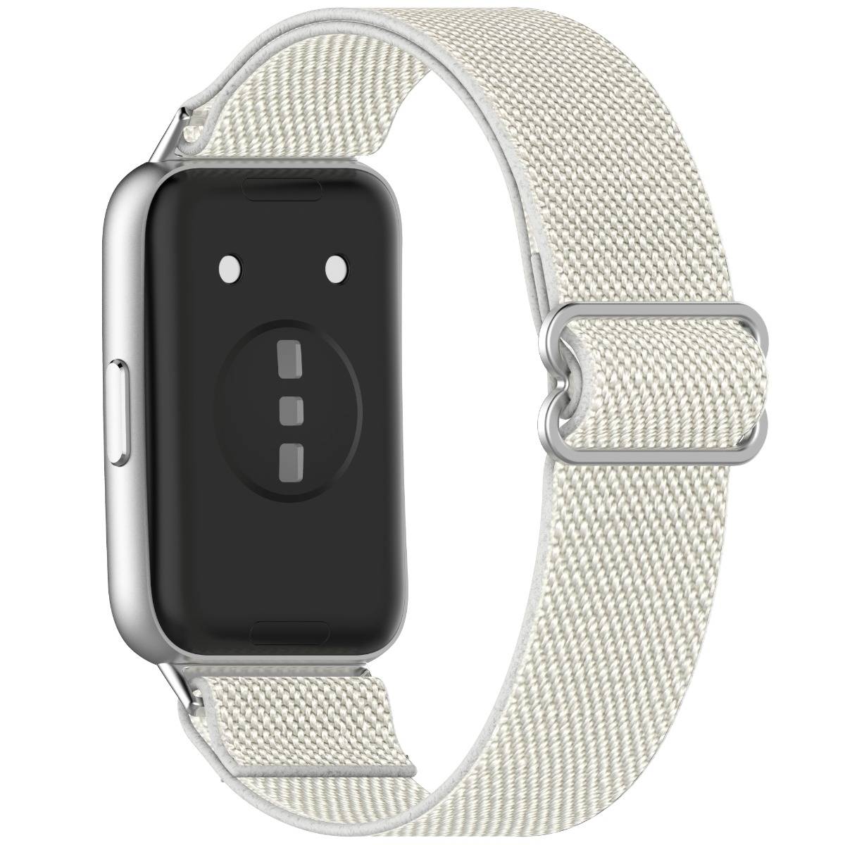 Elastisches Nylon-Gewebeband mit Stahlperle, kompatibel mit Huawei Band 11/11 NFC/11 Pro/11 Pro NFC Beige