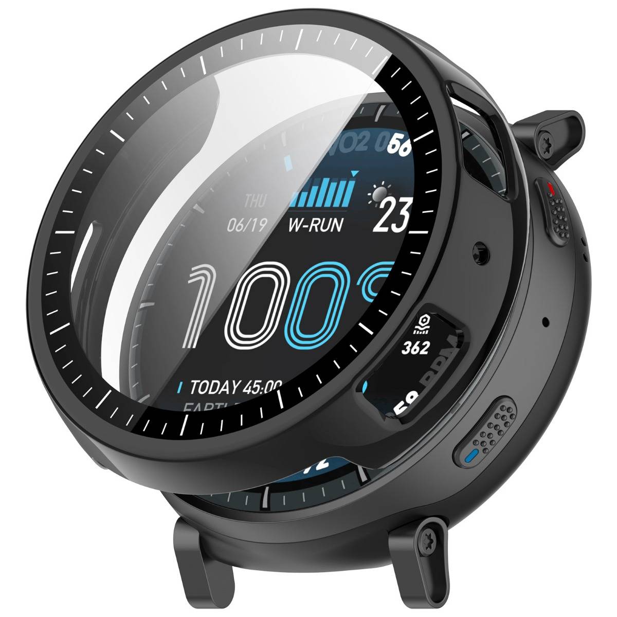 Integriertes PC-Gehäuse mit gehärtetem Glas, kompatibel mit Huami Amazfit Active Max – Vollschutz für Display und Rahmen Black