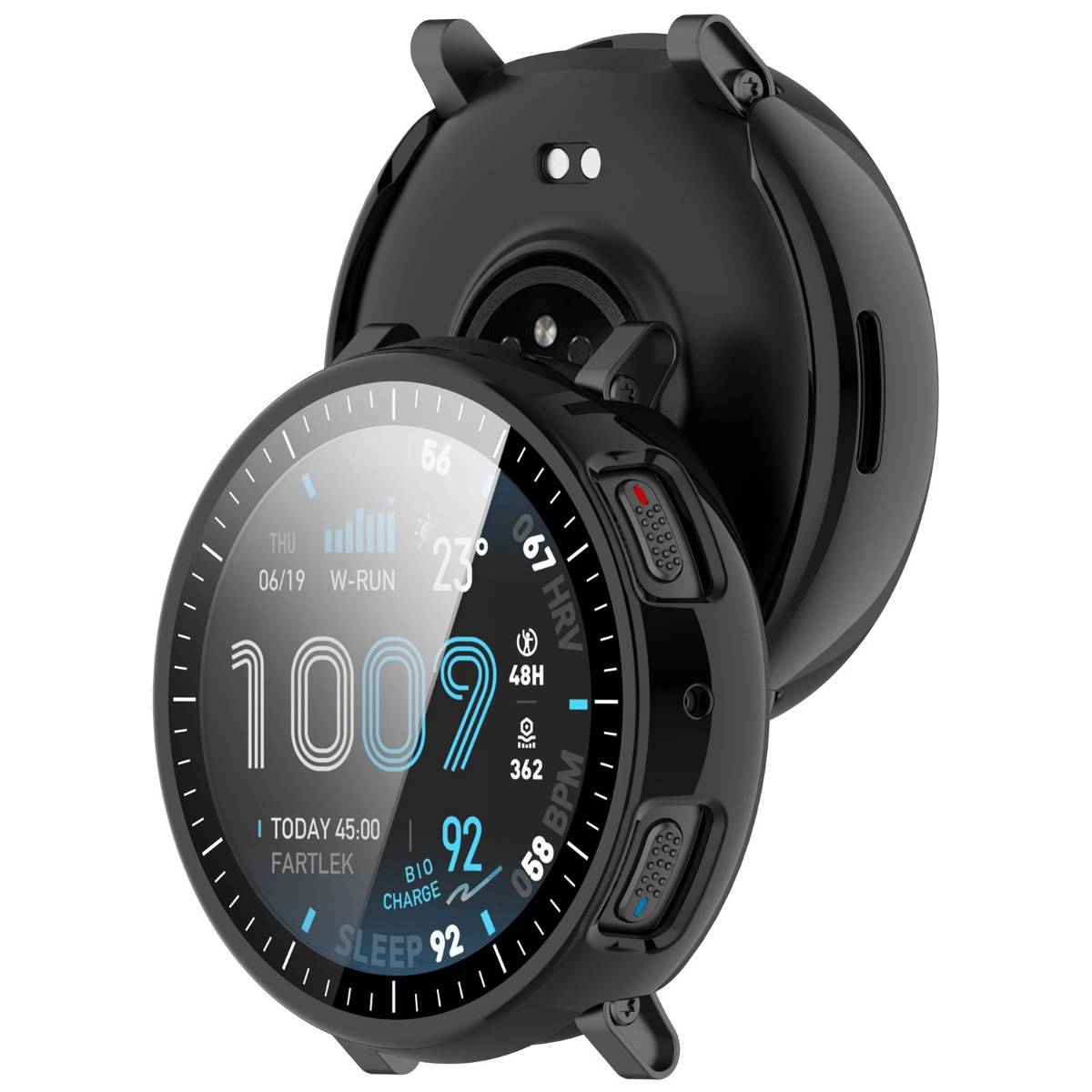 Integriertes PC-Gehäuse mit gehärtetem Glas, kompatibel mit Huami Amazfit Active Max – Vollschutz für Display und Rahmen Black