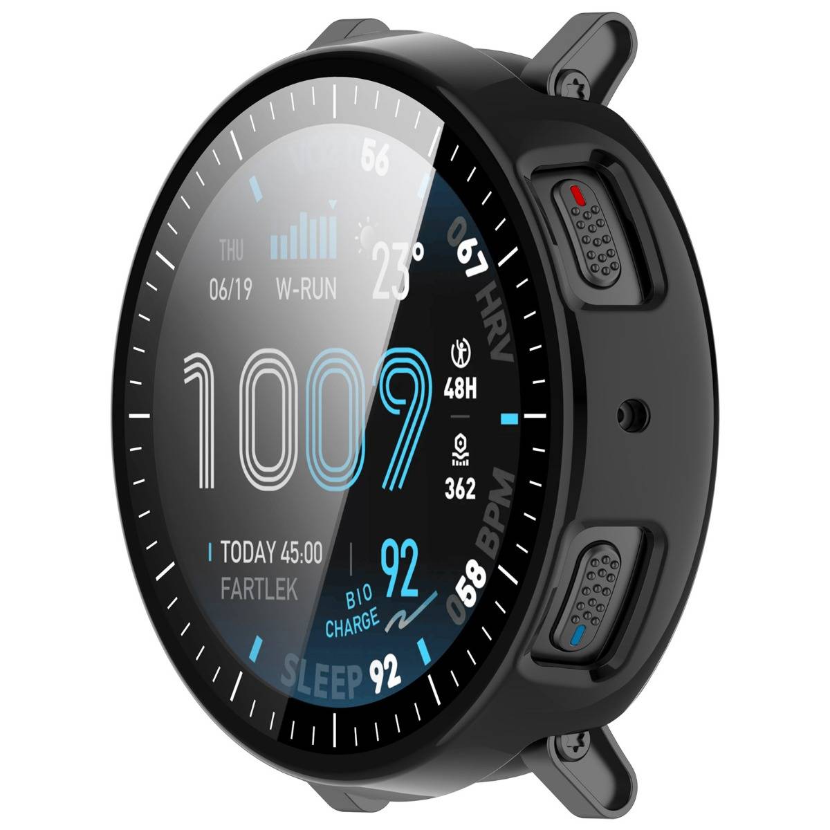 Integriertes PC-Gehäuse mit gehärtetem Glas, kompatibel mit Huami Amazfit Active Max – Vollschutz für Display und Rahmen Black