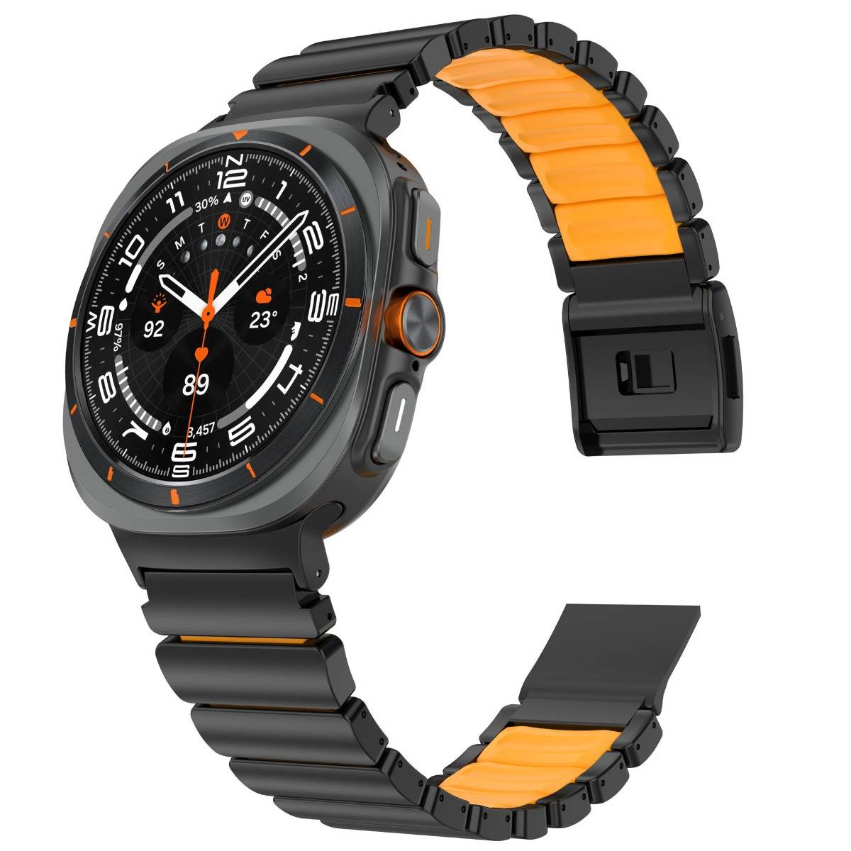 Magnetisches Armband aus Titanlegierung kompatibel mit Samsung Ultra — Titanstahl + Gummi, Mehrere Farben, 18cm x 2.2cm Orange