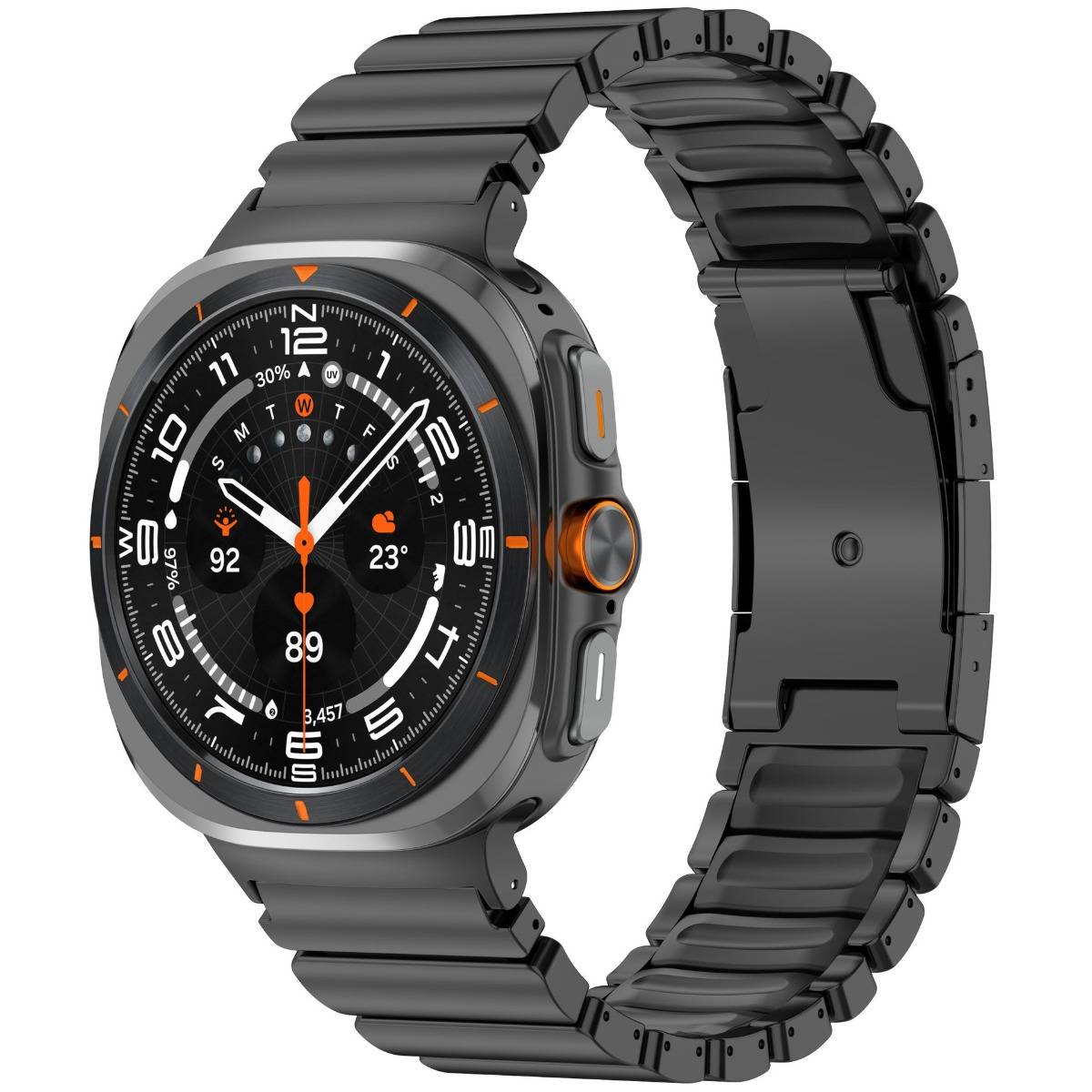 DLC-verstärktes Titanstahl-Gummi Uhrenarmband, kompatibel mit Samsung Galaxy Ultra 1/2, Faltschließe, mehrere Farben Black