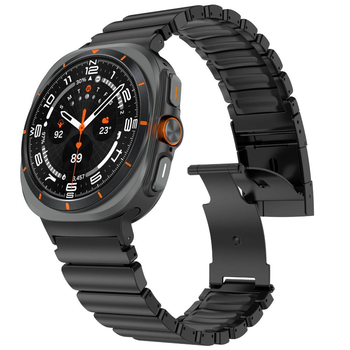 DLC-verstärktes Titanstahl-Gummi Uhrenarmband, kompatibel mit Samsung Galaxy Ultra 1/2, Faltschließe, mehrere Farben Black