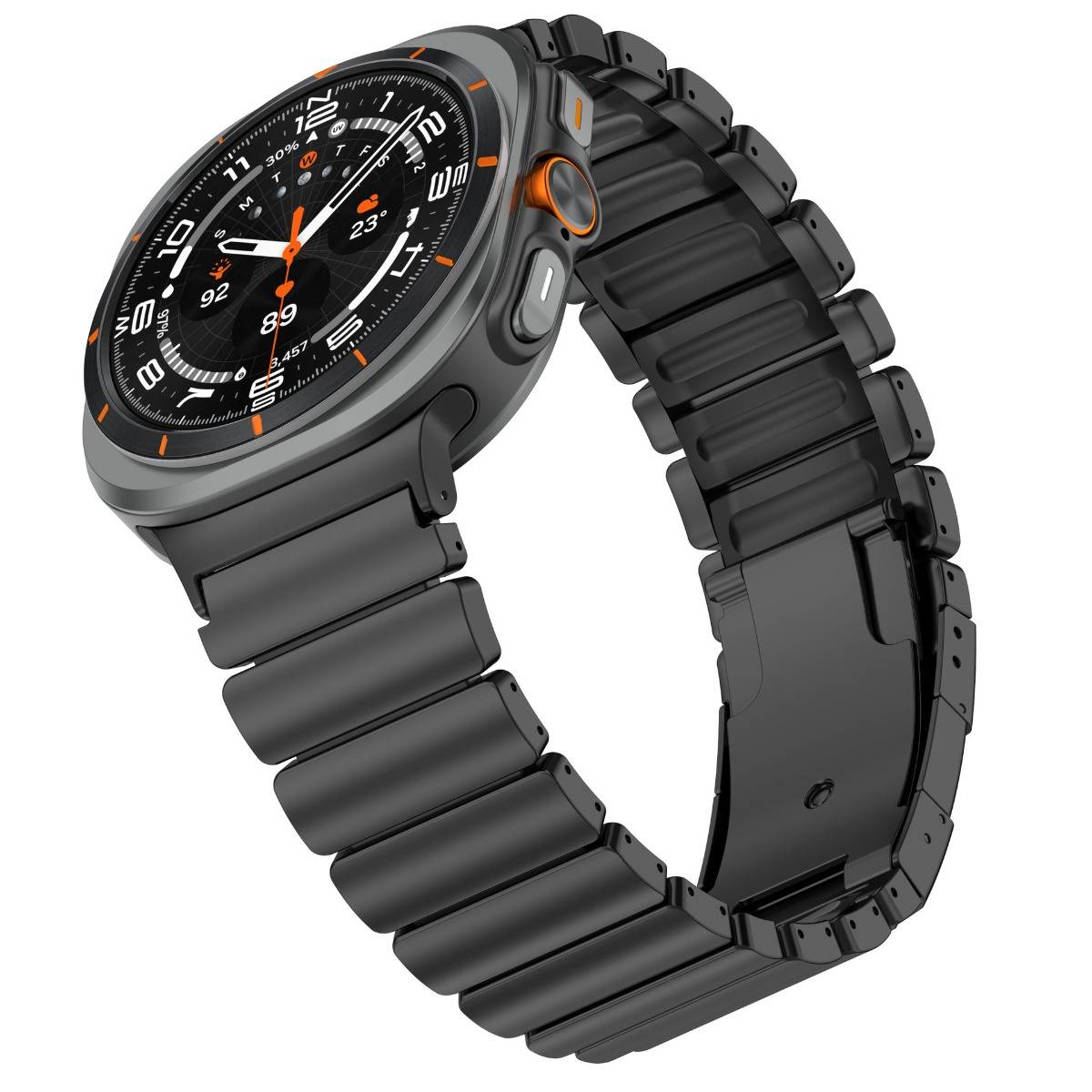DLC-verstärktes Titanstahl-Gummi Uhrenarmband, kompatibel mit Samsung Galaxy Ultra 1/2, Faltschließe, mehrere Farben Black