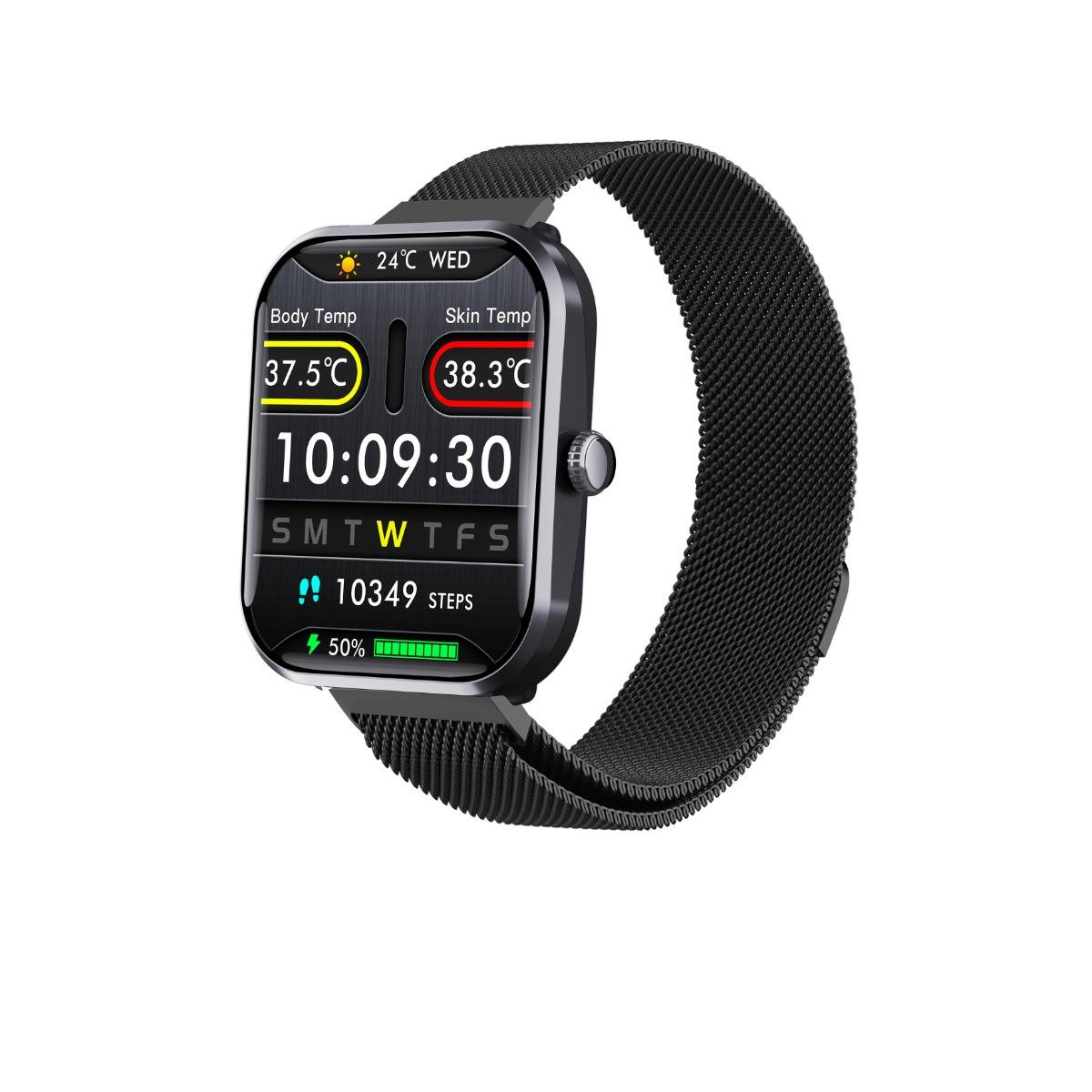 Smartwatch Black Milan kompatibel mit Joeme Fit App — IP67, 108 Sportmodi, SOS, nicht-invasive Blutzucker- & Gesundheitsüberwachung