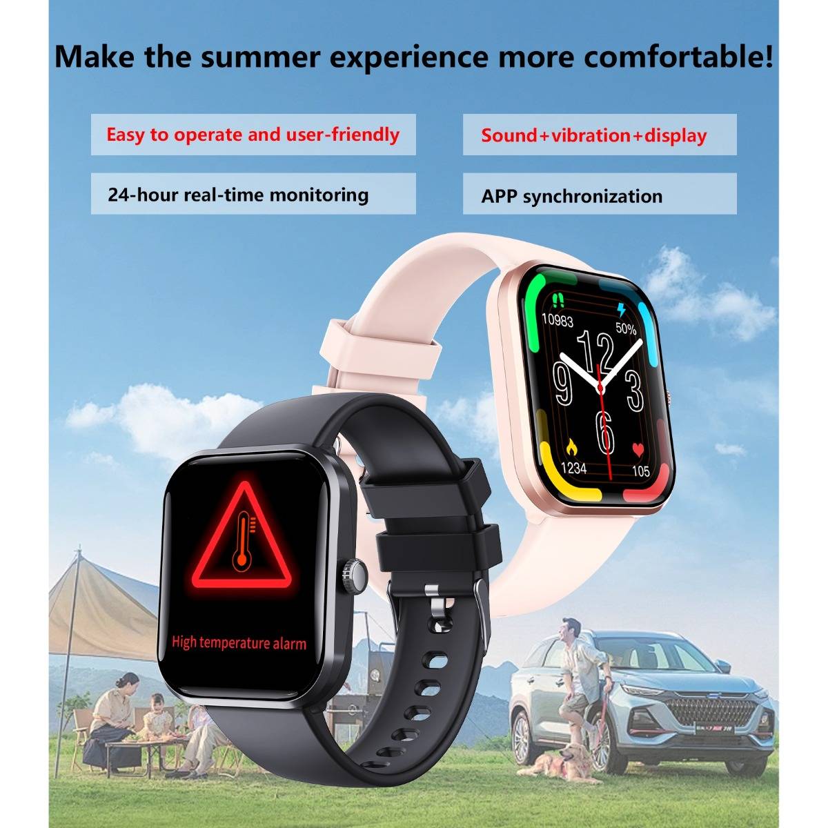 Smartwatch Black Milan kompatibel mit Joeme Fit App — IP67, 108 Sportmodi, SOS, nicht-invasive Blutzucker- & Gesundheitsüberwachung