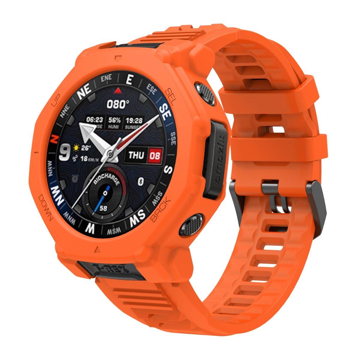 Silikon-Uhrenarmband und Gehäuse kompatibel mit Amazfit T-Rex 3 Pro – Mehrere Farben Orange