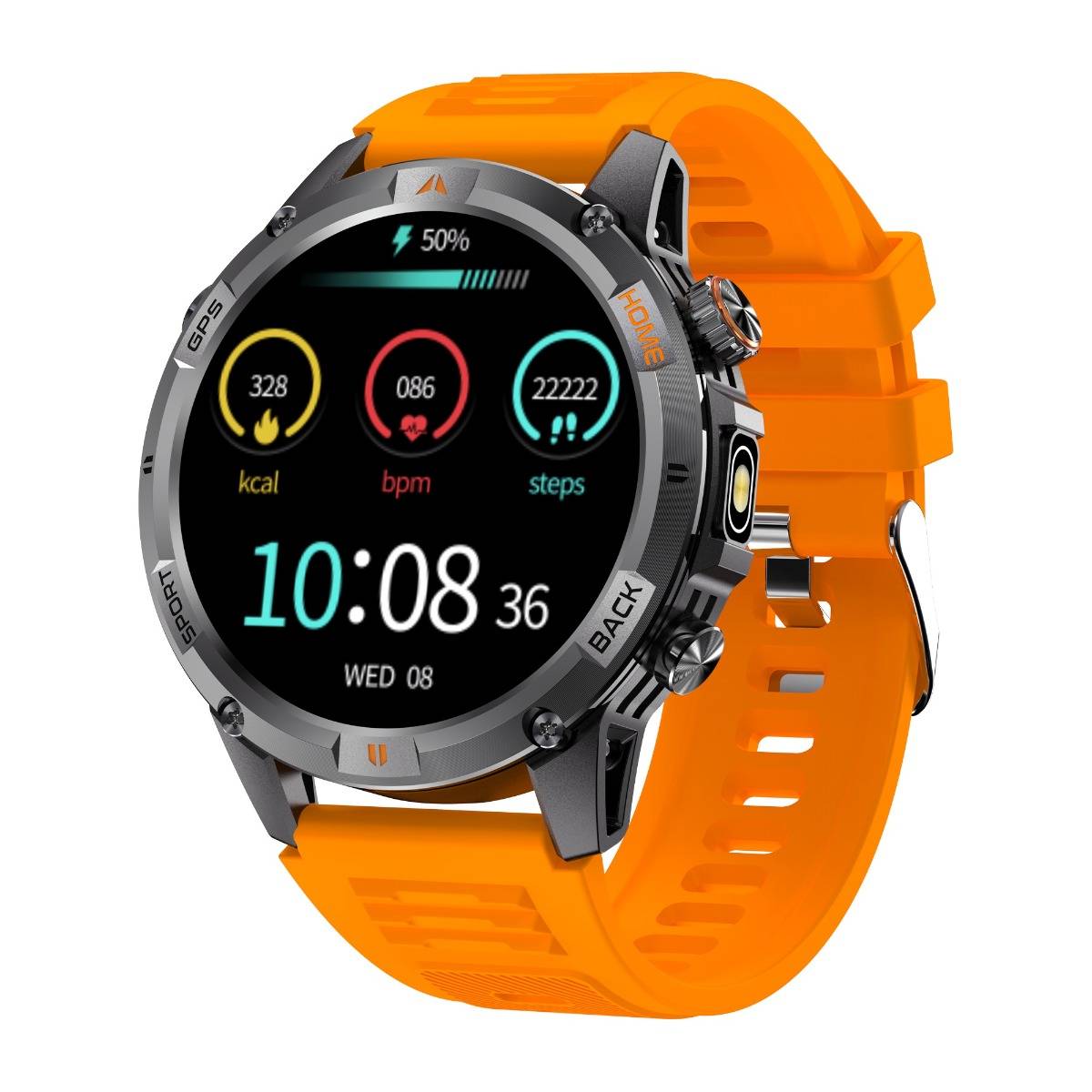 Multifunktionale Smartwatch mit Herzfrequenz-, Blutdruck- und Schlafüberwachung kompatibel mit GloryFit APP Orange