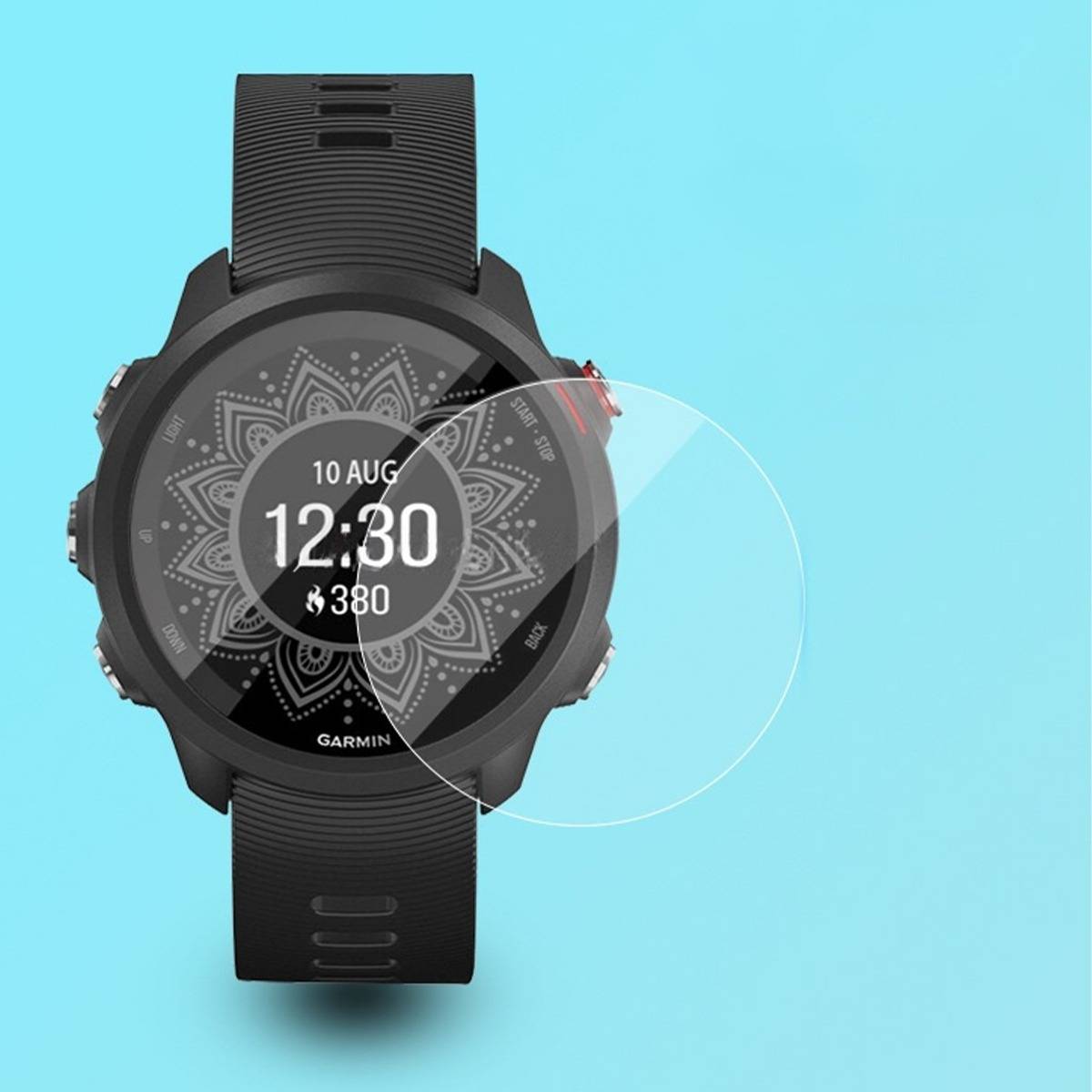 Schwarze Garmin-Smartwatch von vorne gezeigt mit digitalem Display, das 