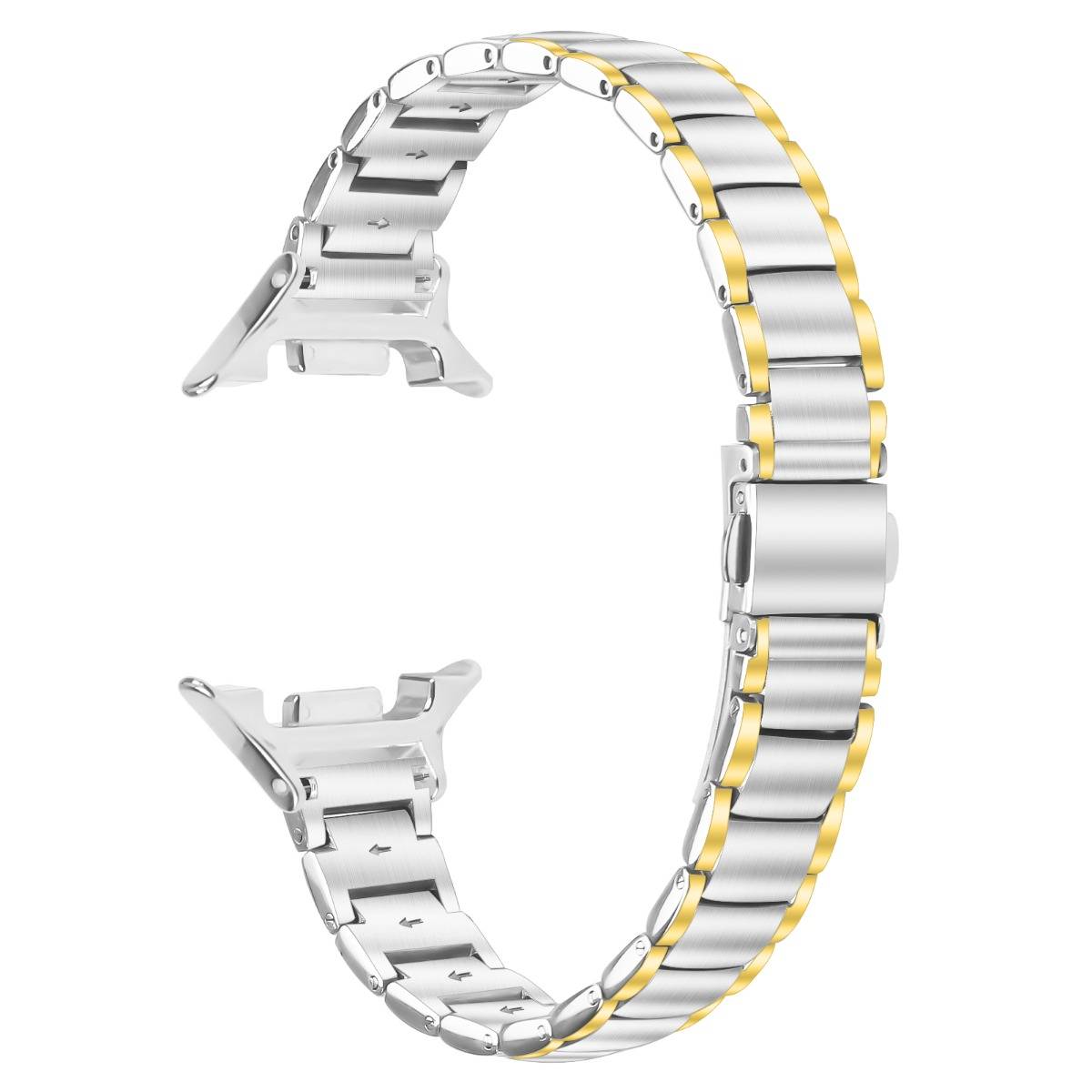 Elegantes Edelstahl-Dreifachperlenarmband kompatibel mit Samsung Galaxy Watch8/8 Classic silver+gold