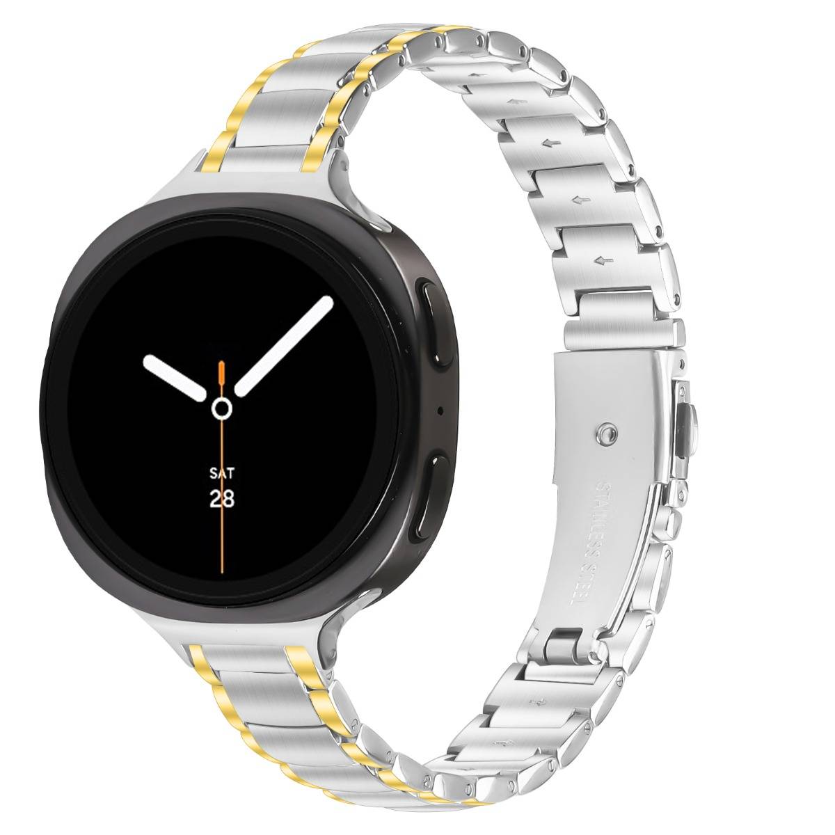 Elegantes Edelstahl-Dreifachperlenarmband kompatibel mit Samsung Galaxy Watch8/8 Classic silver+gold