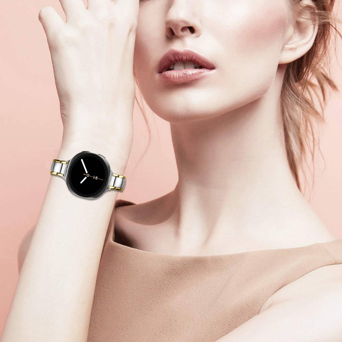 Elegantes Edelstahl-Dreifachperlenarmband kompatibel mit Samsung Galaxy Watch8/8 Classic silver+gold