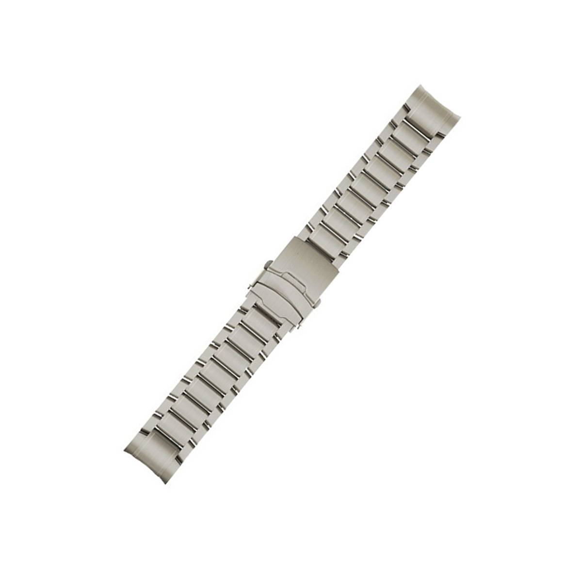 Silbernes Metalluhrenarmband isoliert auf weißem Hintergrund.