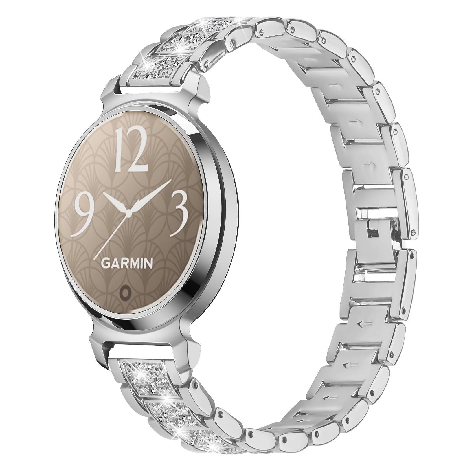 Elegantes silbernes Edelstahl-Diamant-Uhrenarmband kompatibel mit Garmin Lily 2